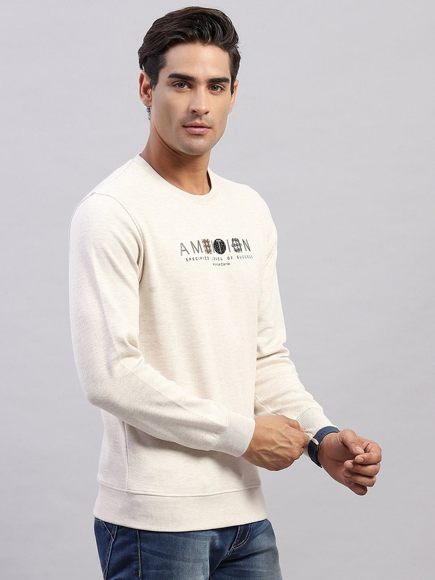 Monte Carlo Beige Regular Fit Printed T-Shirt