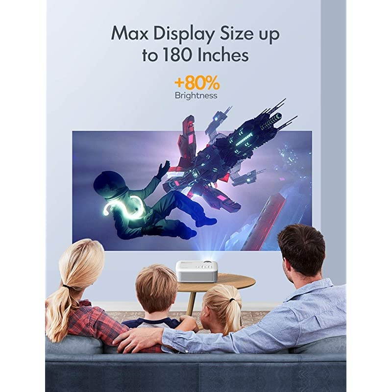 Mini Projector  3800L Brightness Projector Support 1080P 180quot Display Portable Movie Projector 45000Hrs LED Life and Compatible with TV Stick PS4 HDMI TF AV USB for Home Entertainment