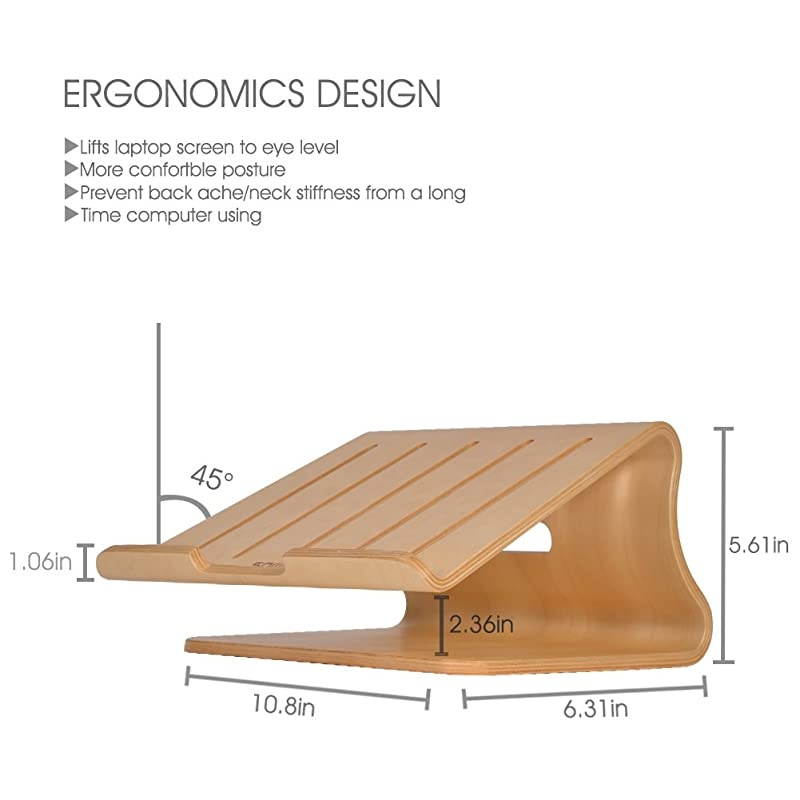Notebook Stand Wooden Cooling Computer Holder Laptop Desktop Mount for MacBook Air Pro 13 15 Dell XPS Surface Chromebook 11 to 17 Birch