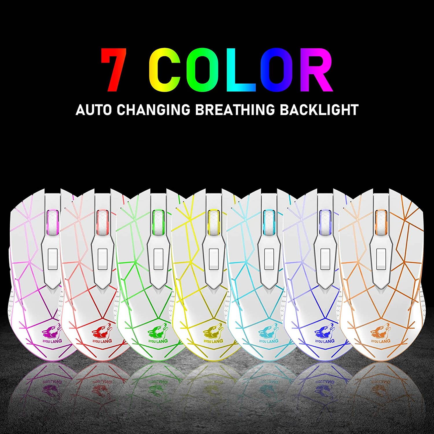 Wireless Gaming Mouse with 2.4Ghz USB Receiver Rainbow RGB Backlight Adjustable DPI Silent Click Rechargeable Ergonomic 6 Buttons Gaming Mouse for Computer Laptop PC Mac Gamer Office Use