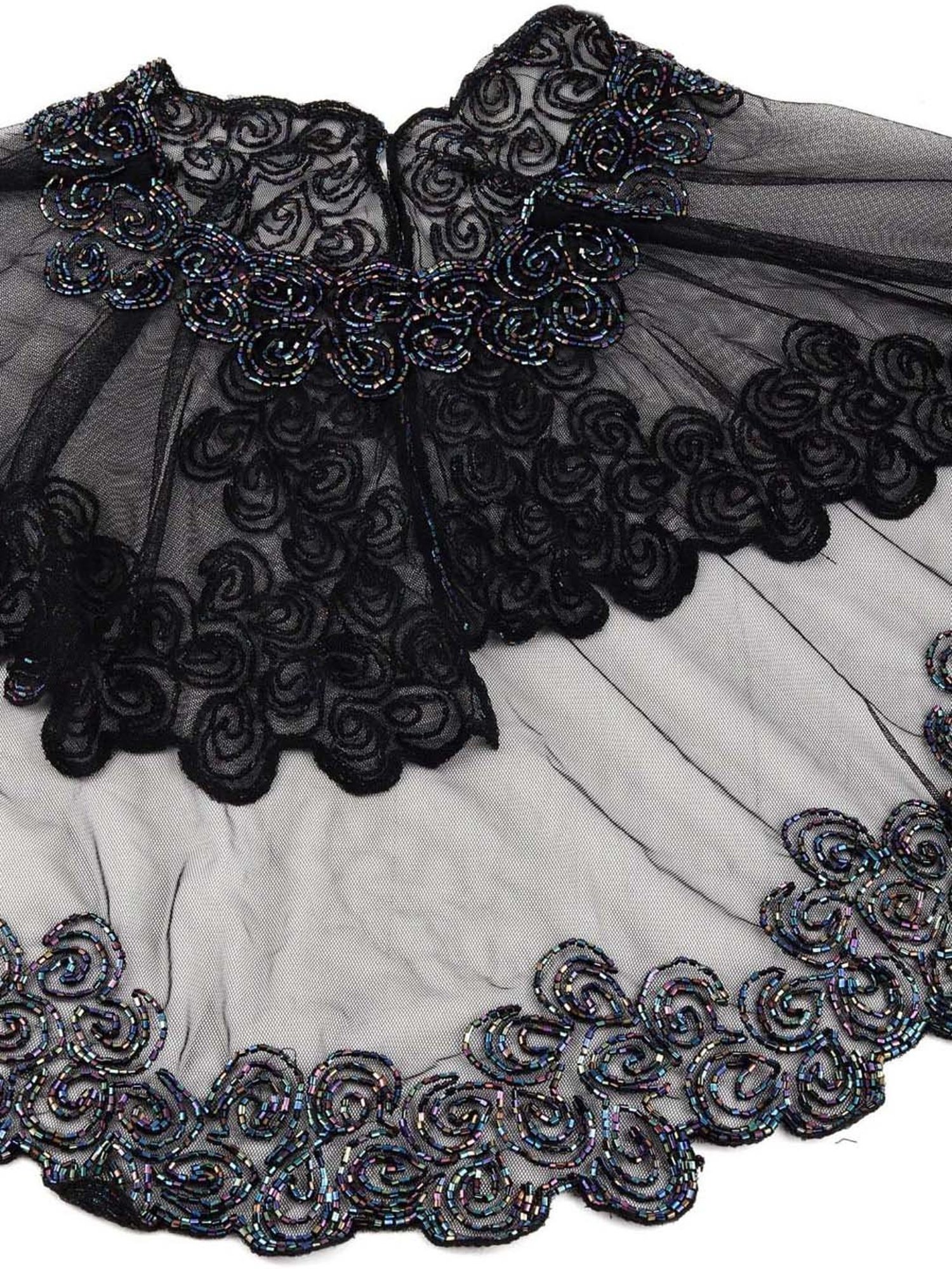 Odette Black Embellished Fancy Short Cape