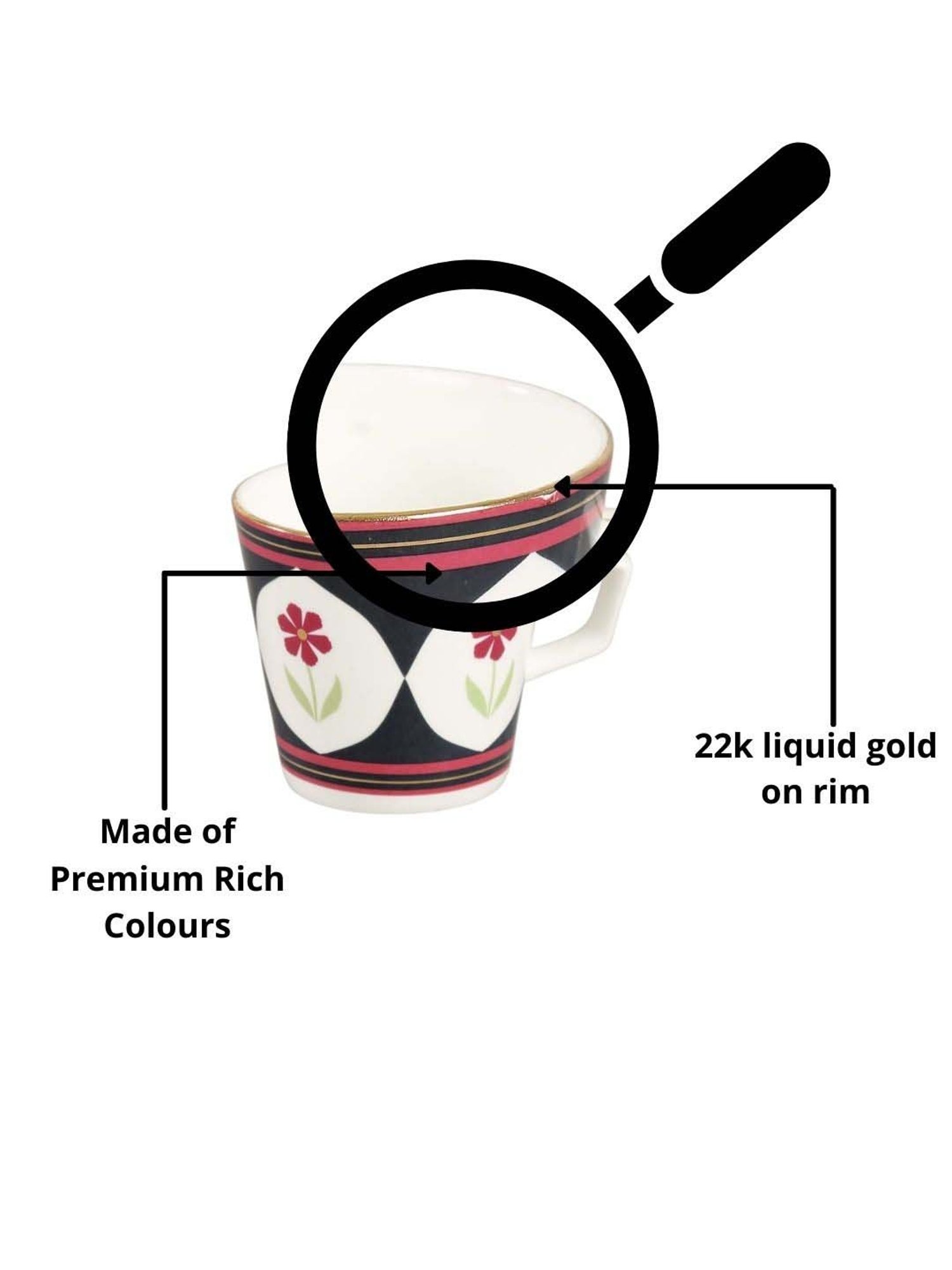 India Circus Black & White Ceramic 4 Cup (0.22 L) with 4 Saucer