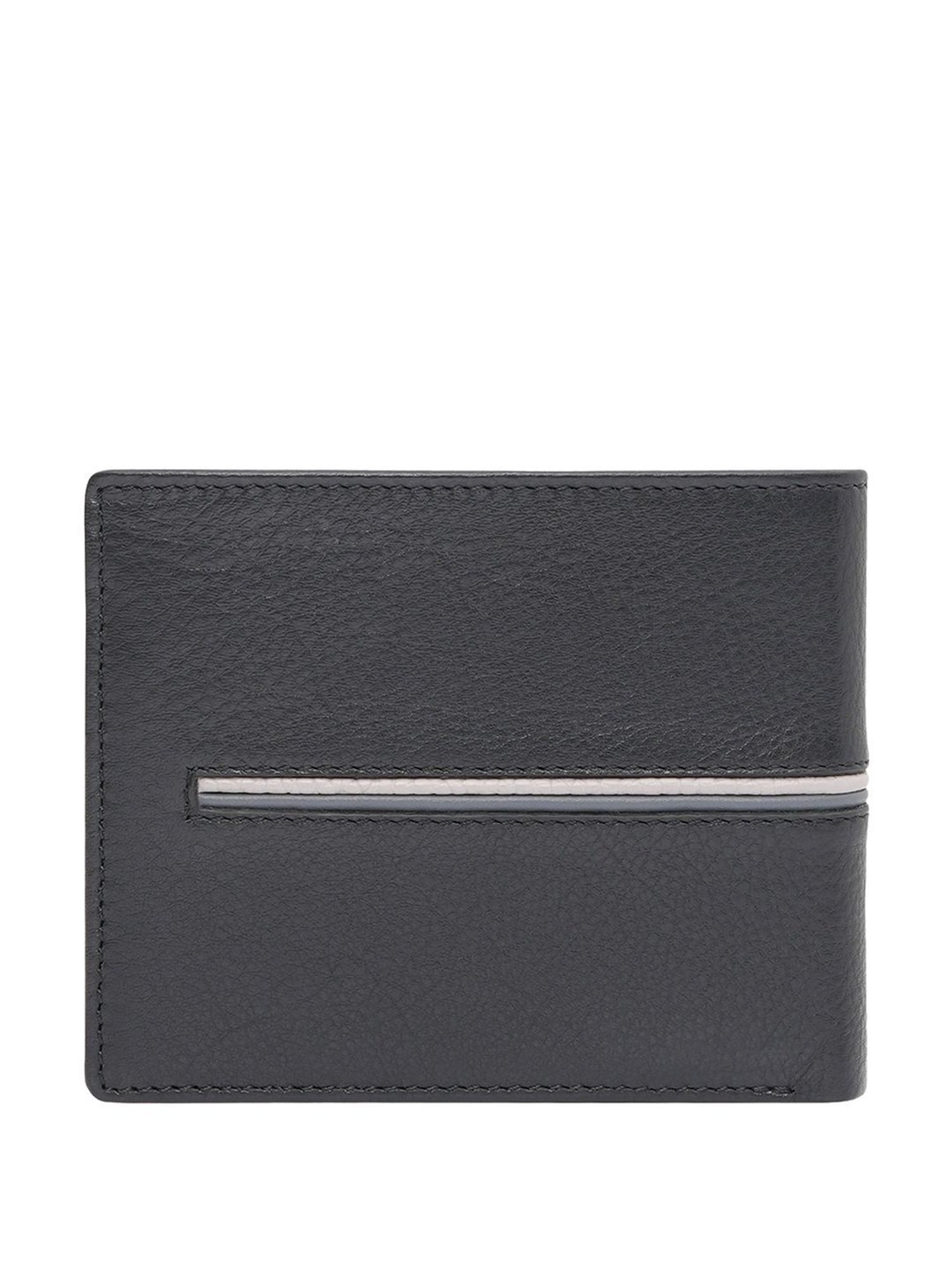 TOMMY HILFIGER Glasgow Black Leather Striped Bi-Fold Wallet for Men
