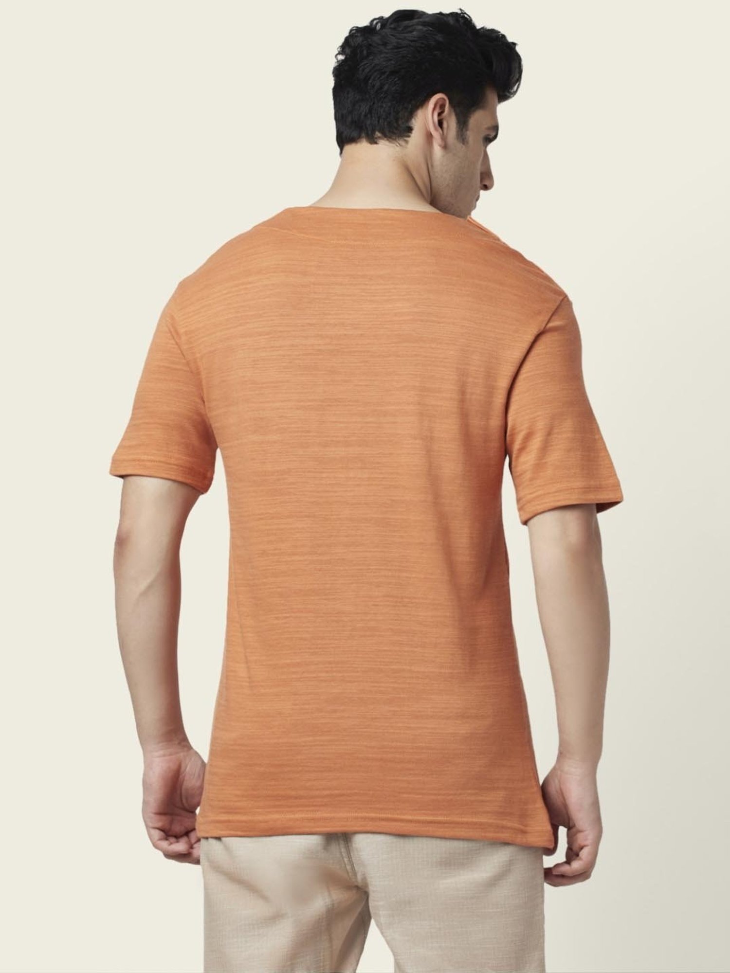 7 Alt by Pantaloons Rusty Orange Cotton Relaxed Fit Self Pattern T-Shirt