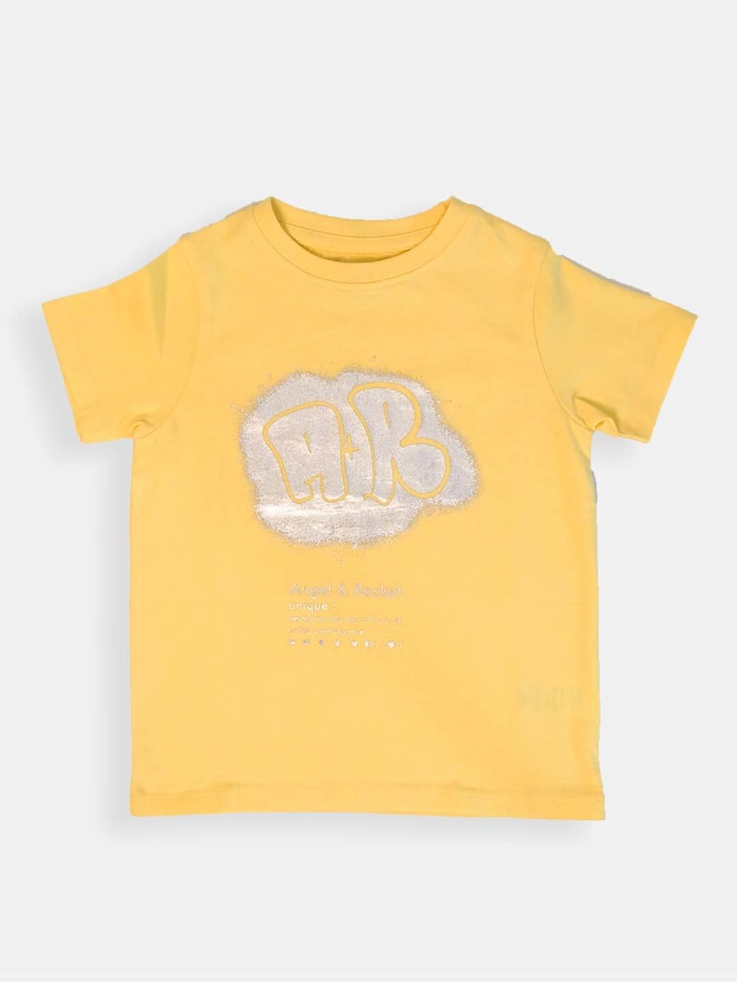 Angel & Rocket Kids Yellow Cotton Printed T-Shirt
