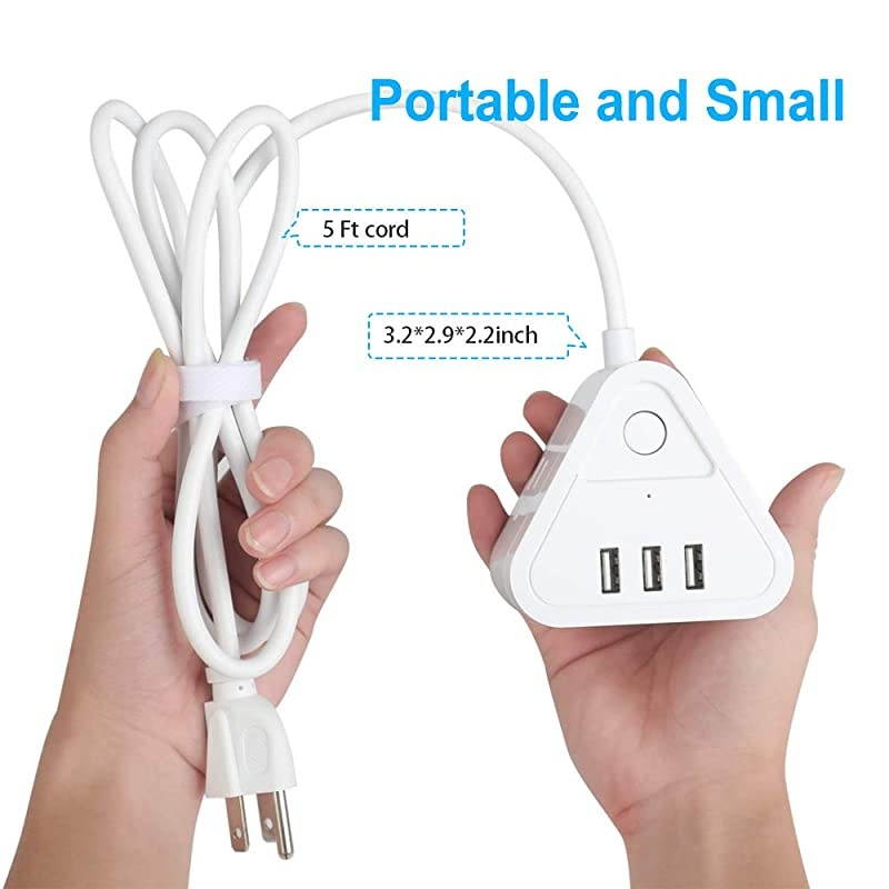 Power Strip with 3 USB Ports, 3 Outlet Portable Plug Strip with 5.5 Feet Extension Cord, Cruise Travel, Desktop Multi-Plug Outlet, Child Protectors Compact Socket, White