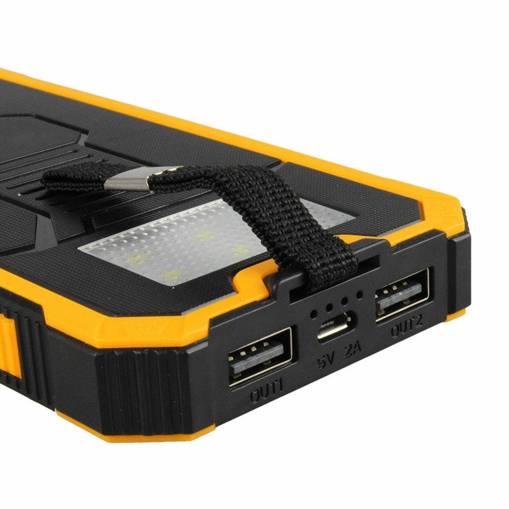 Waterproof 2000000mAh Portable Solar Charger Dual USB Battery Power Bank Yellow