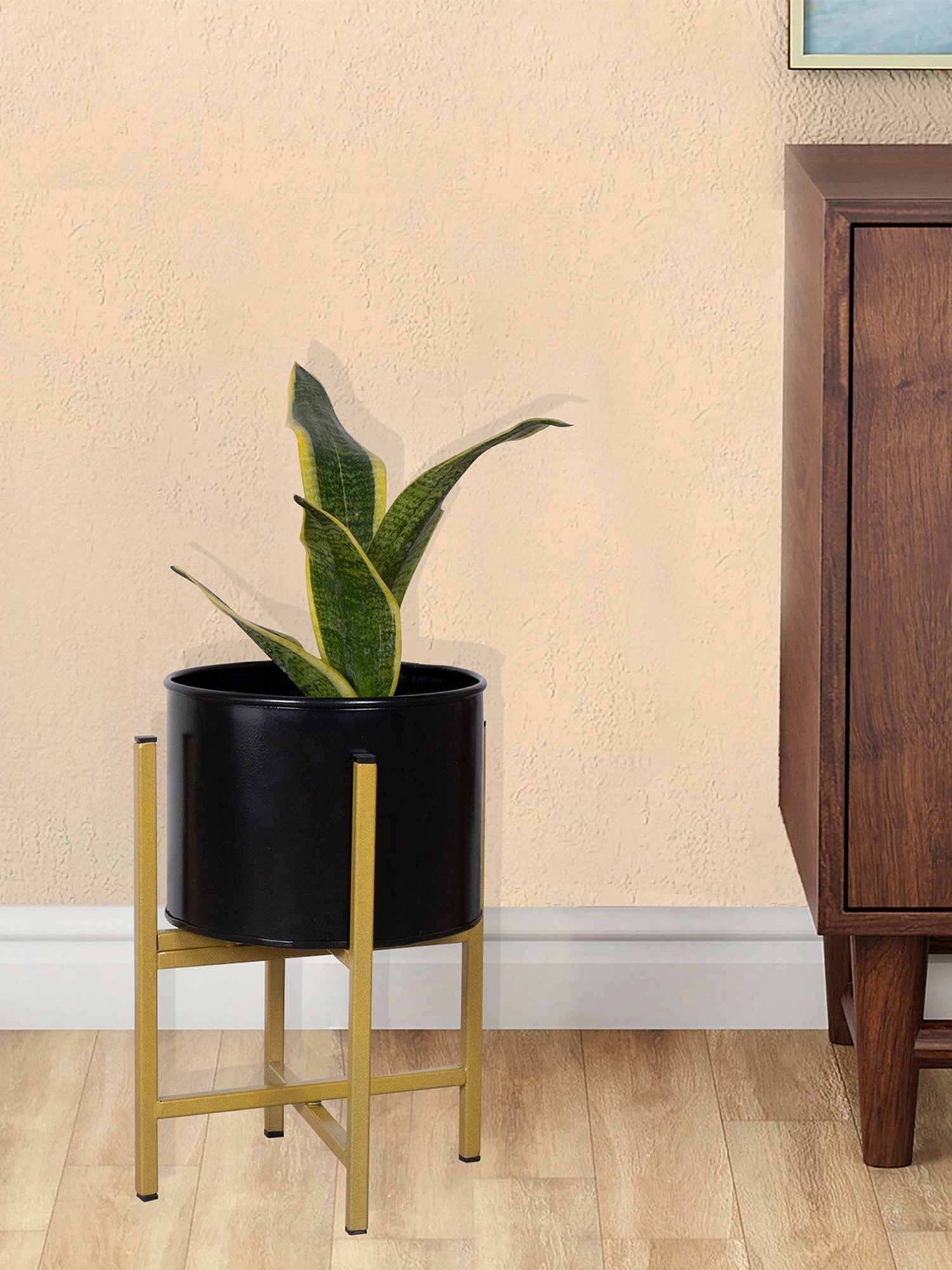 Homesake Gold Metal Large Planter with Stand