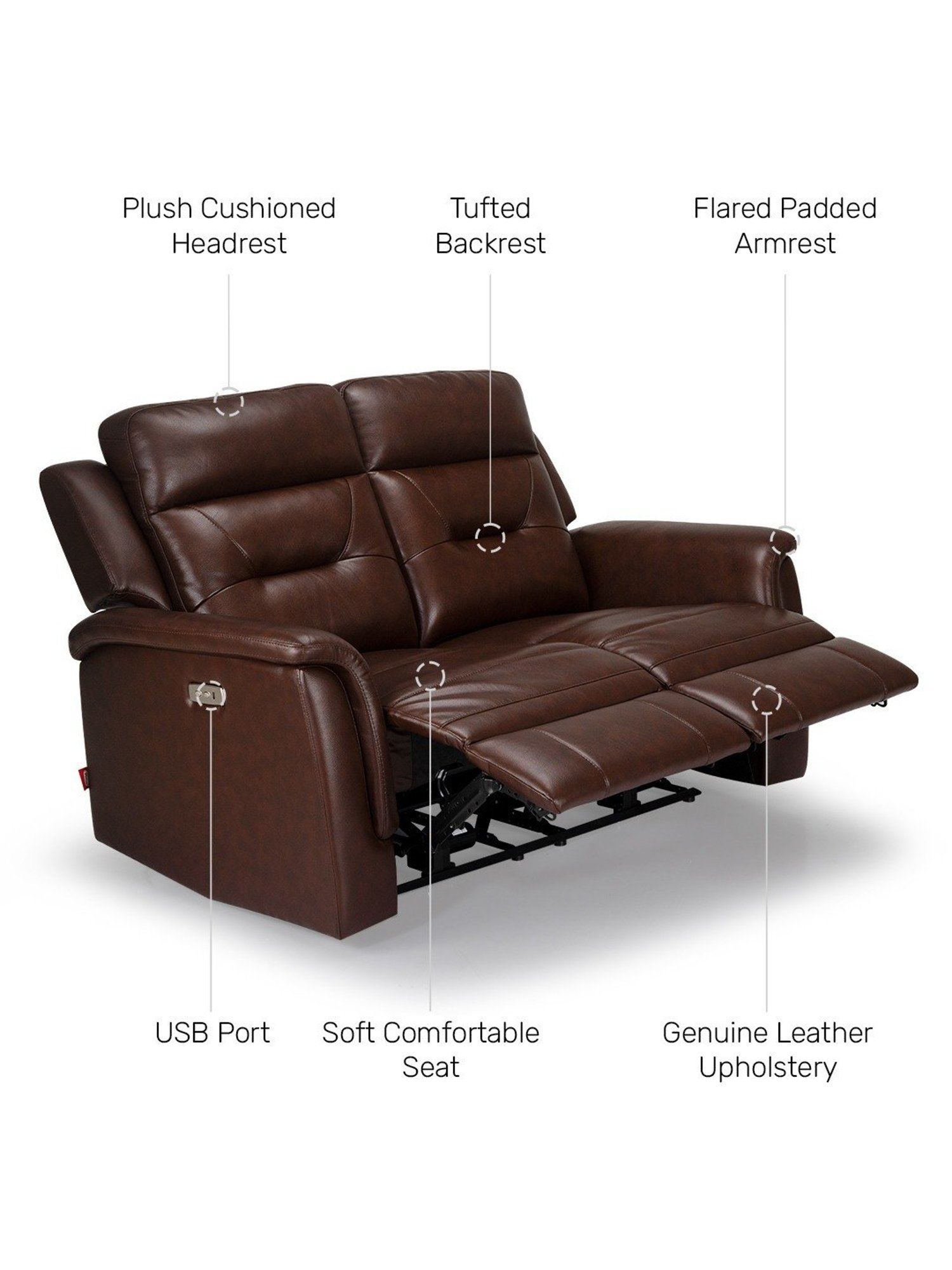 Durian Valerano Coffee Brown Leather Reclining Sofa
