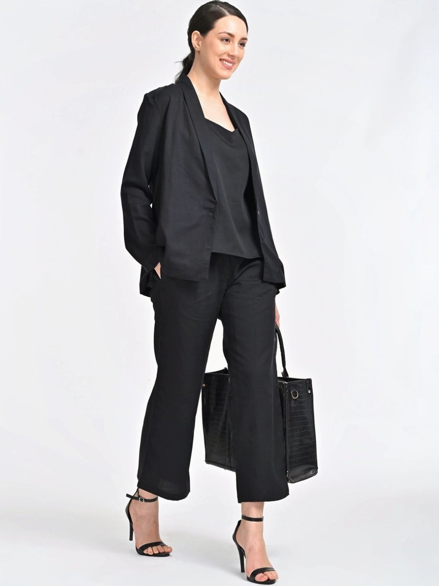 Saltpetre Black 3 Piece Overlay And Slip Top With Trousers Co-ords Set