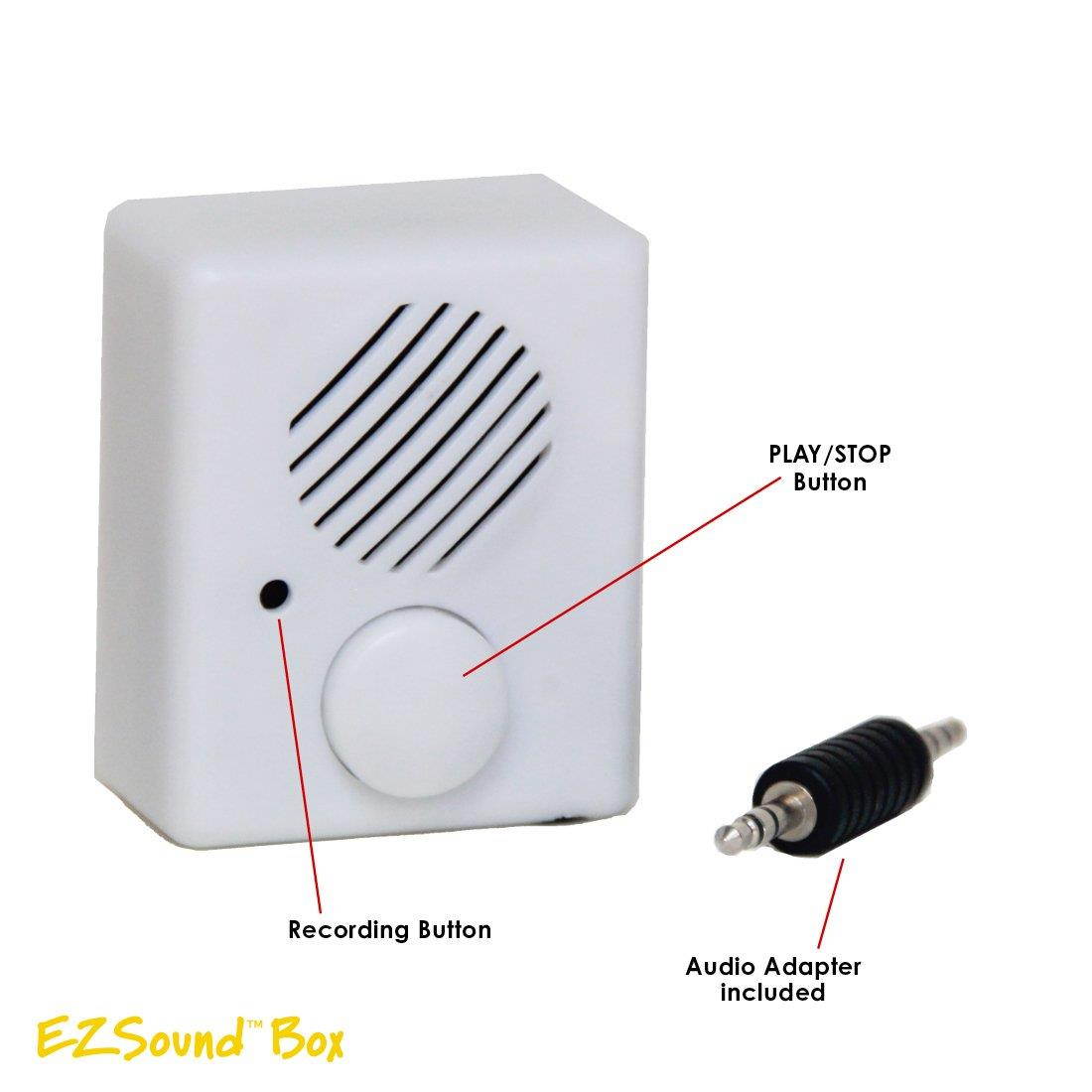 EZSound Box - Front Play Button for Personal Messages, Favorite Tunes, Stuffed Toys, Science Projects, Hobbies, Craft Projects, Talking Displays, etc - 200 seconds - Rerecordable thru Audio Port