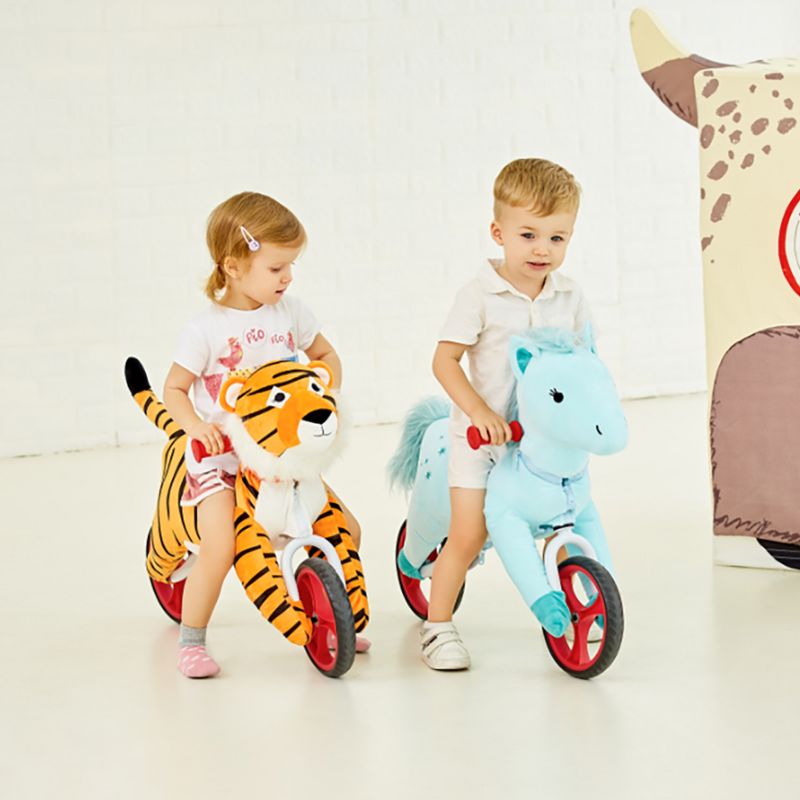 Wonder&Wise Kid's Animal Plush Toddler 20.5 Inch Tall Adjustable Training Balance Bike Ride On Toy, Ages 2 Years Old to 5 Years Old, Tiger