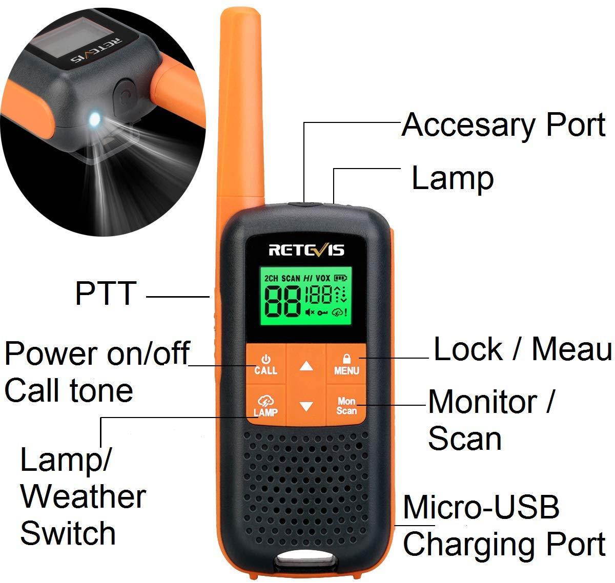 Retevis RT49 Walkie Talkies for Adults Long Range Rechargeable FRS Radios with Flashlight NOAA Weather Waterproof Hands Free Two-Way Radios (2 Packs)