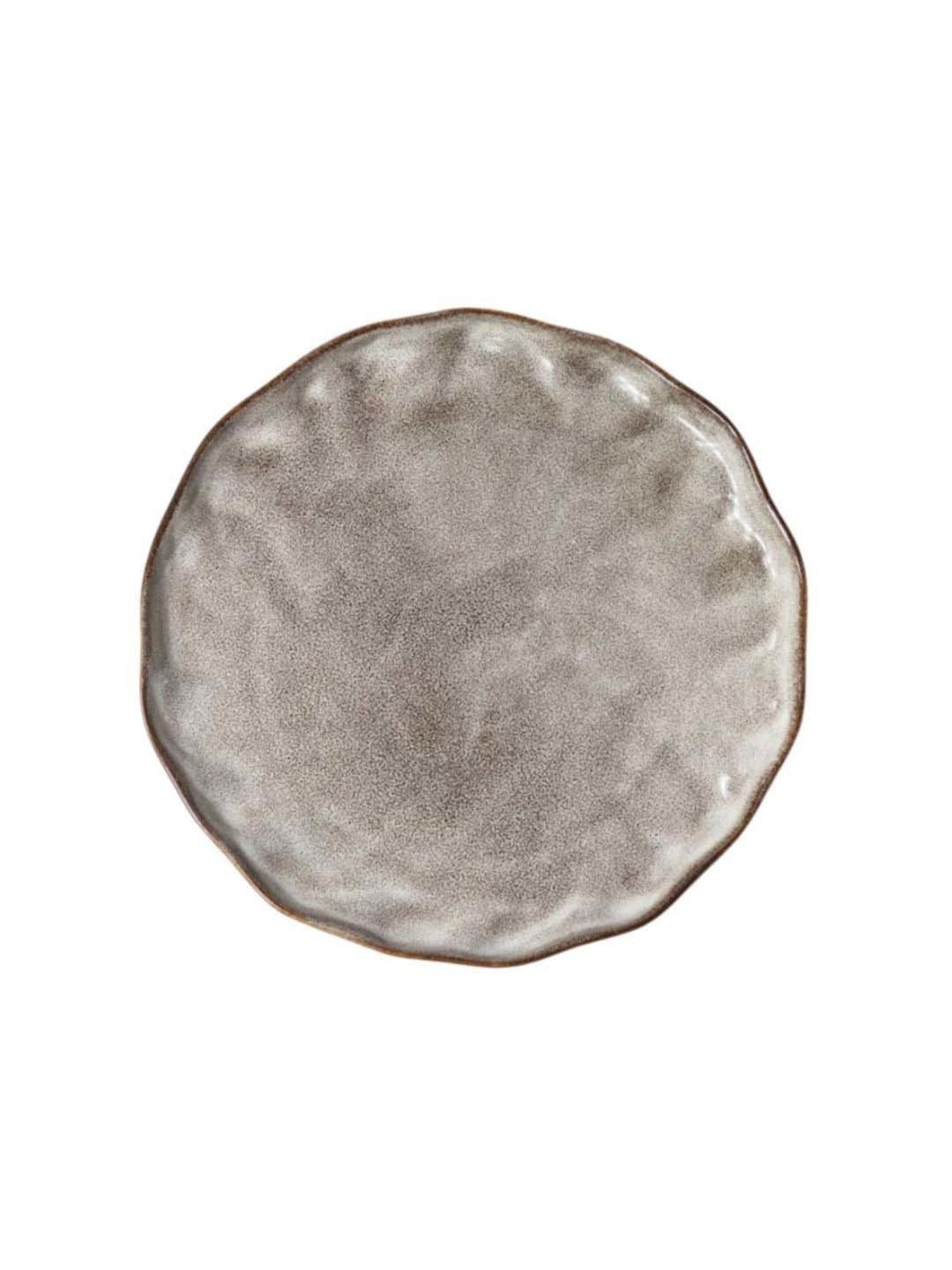 Nestasia Premium Quality Hand-Crafted Eclectic Stoneware Dinner Plate Grey With Wavy Brown Edge