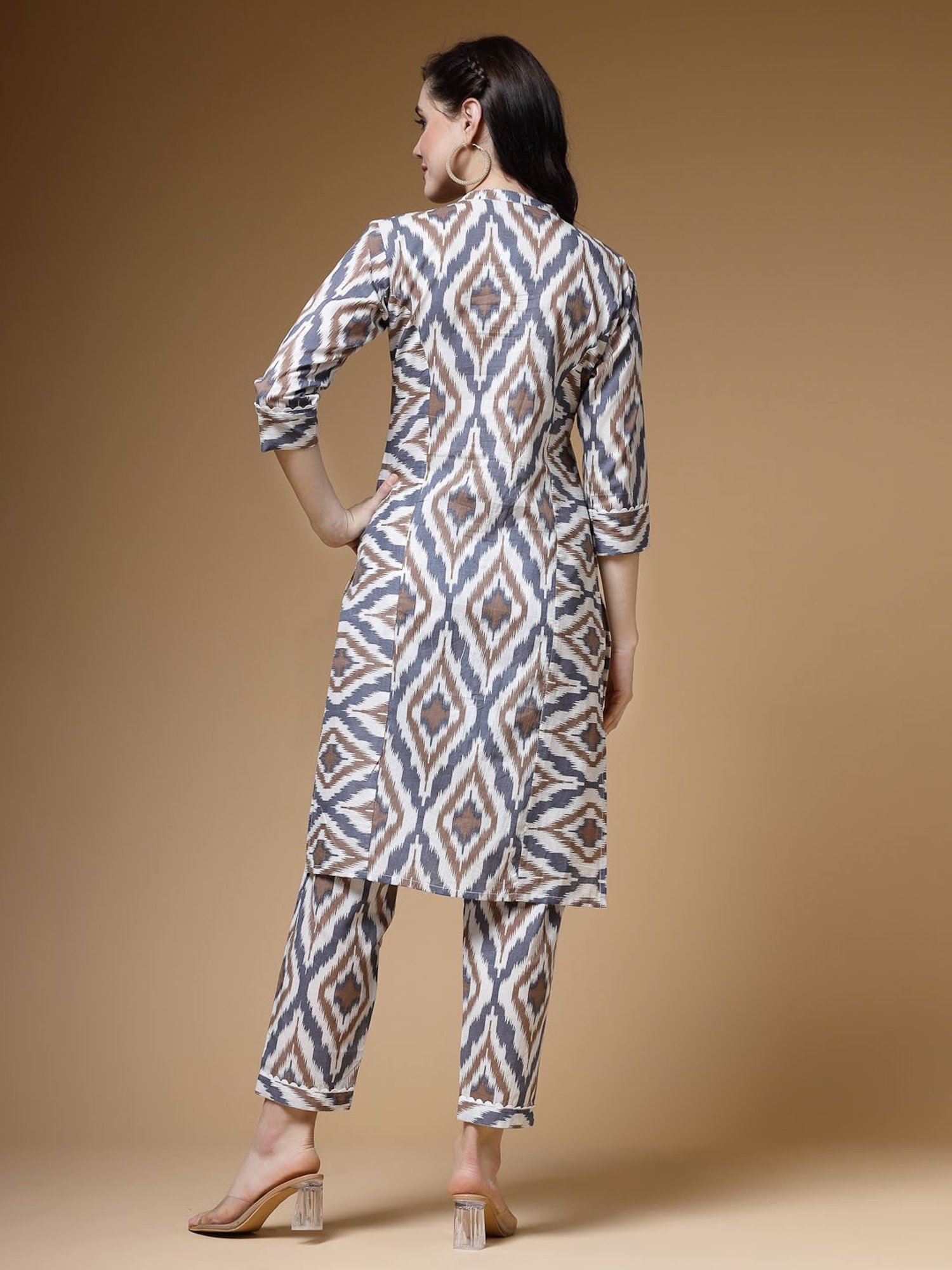 Indibelle Grey Cotton Printed A Line Kurta
