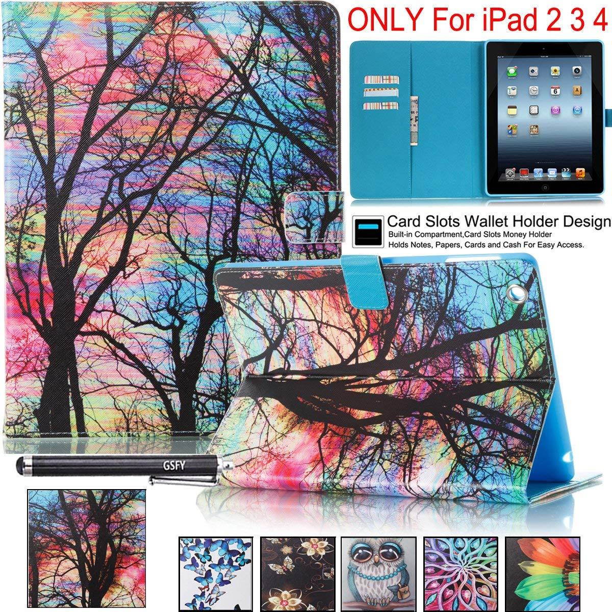 iPad 2 Case, iPad 3 4 Case - Newshine Colorful Smart PU Leather Stand Cover with Card Holder for Apple iPad 2 & iPad 3 & iPad 4 9.7 inch, with Auto Sleep/ Wake Up Function, Sunset Glow