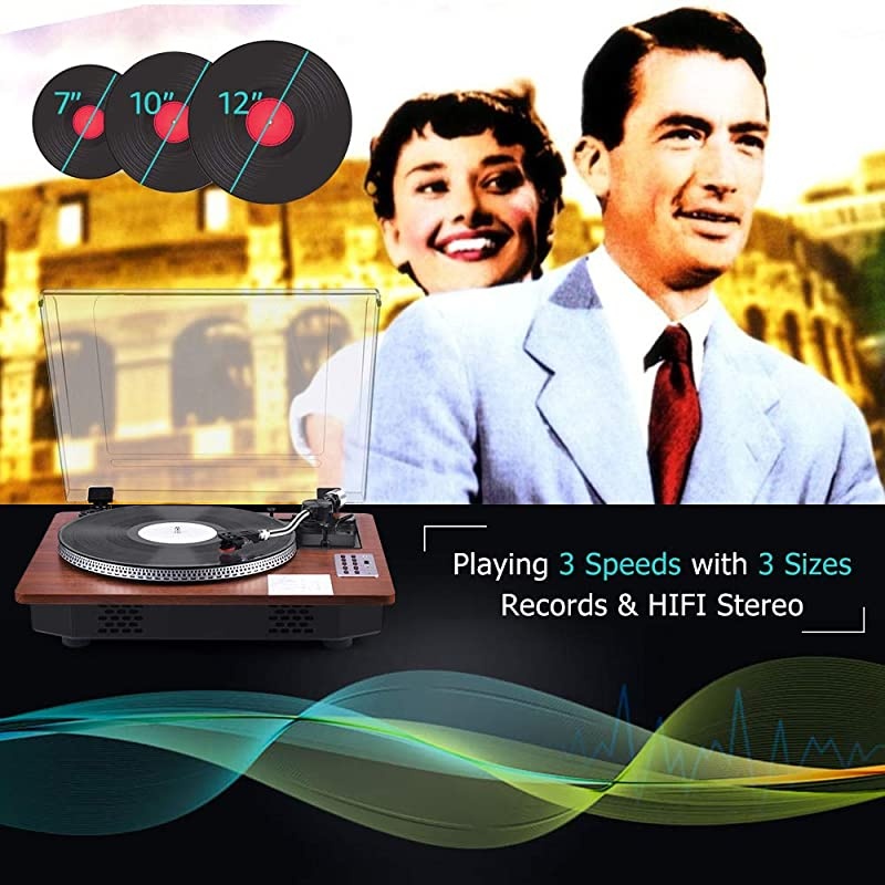 Player with Speakers Turntable for Vinyl s 3Speed Bluetooth Input amp Output USB Direct Vinyl to MP3 ing Automatic Tone Arm Pitch amp Counterweight Adjustment Vintage Player