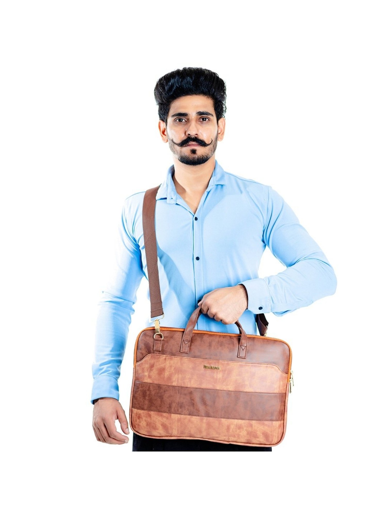 Man Arden Tan Faded 14 inch Medium Leather Laptop Bag