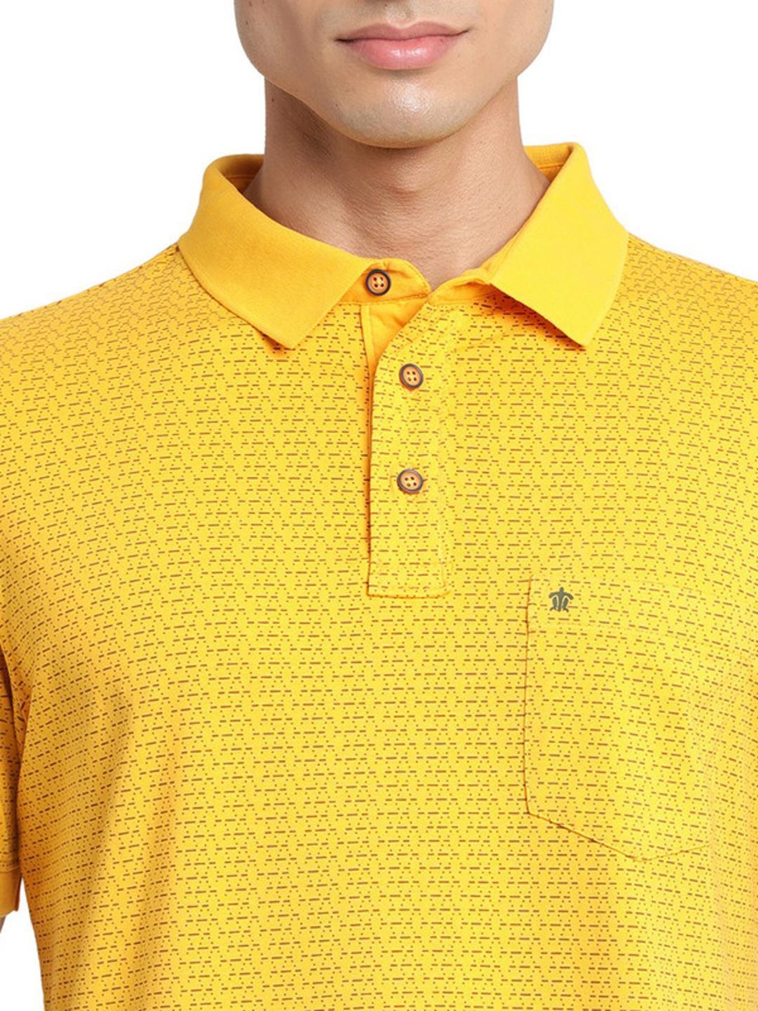 Turtle Yellow Cotton Slim Fit Printed Polo T-Shirts