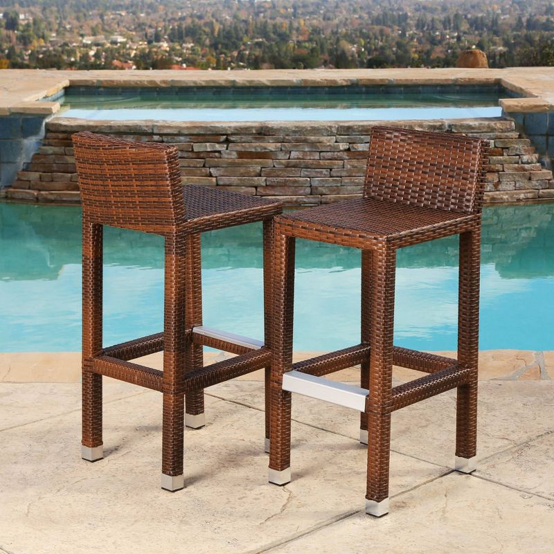 Manchester Outdoor Brown Wicker Bar Stool Brown - Abbyson Living