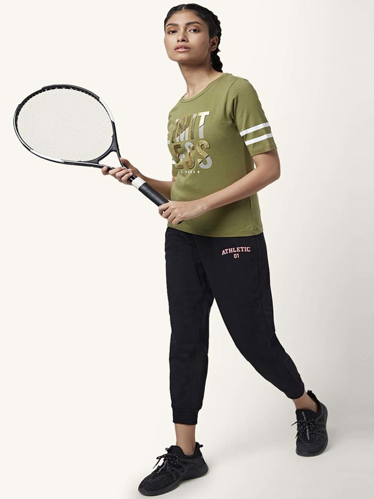 Ajile by Pantaloons Olive Green Cotton Graphic Print Sports T-Shirt