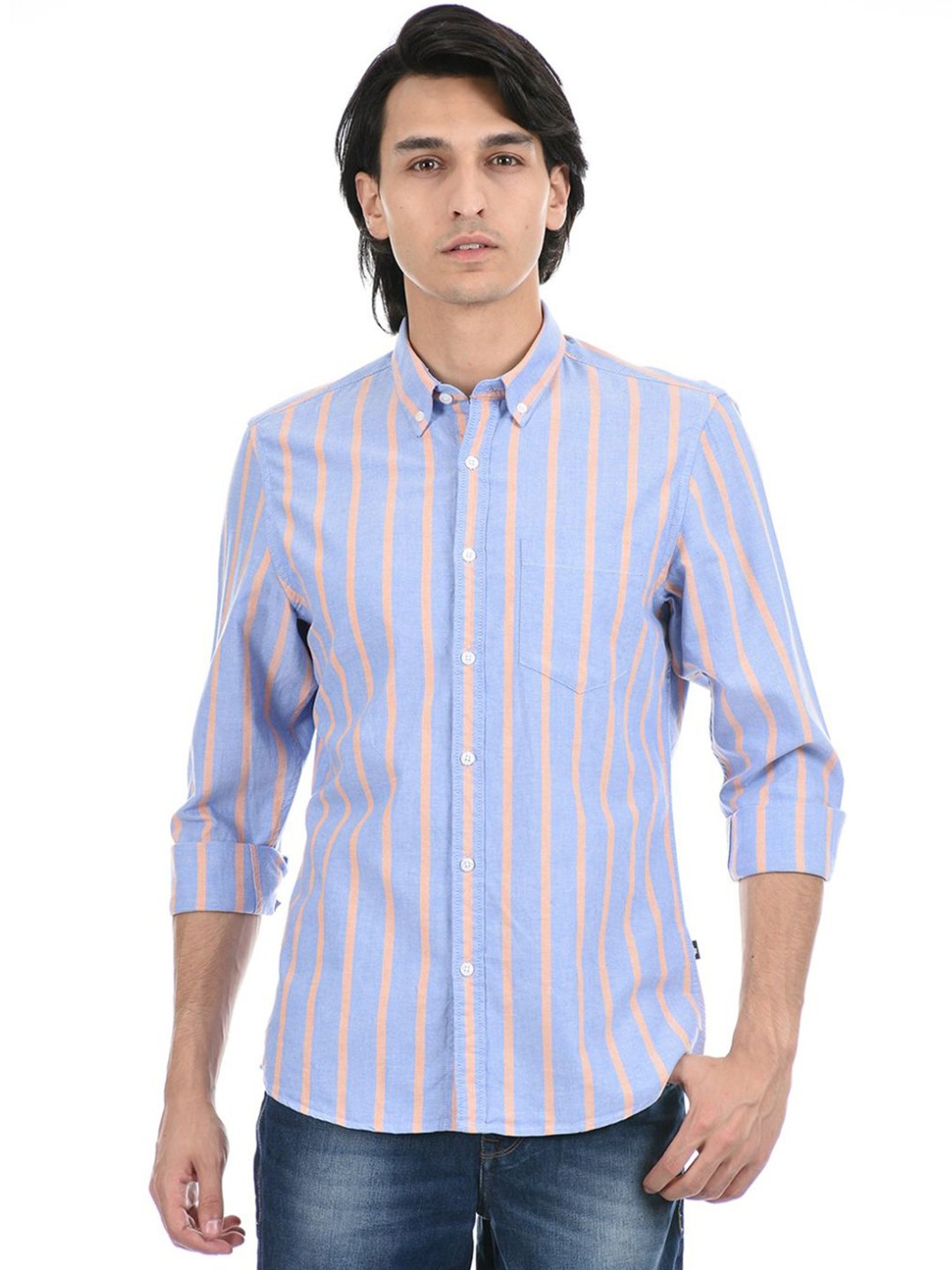 London Fog Blue Regular Fit Striped Shirt