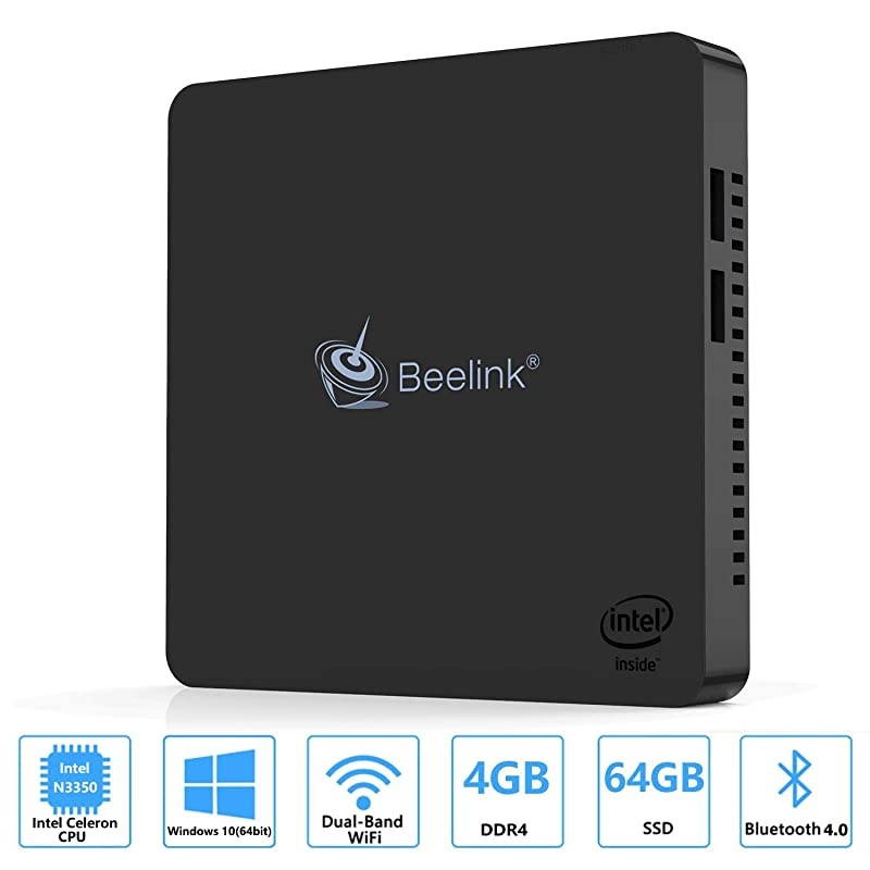Celeron N3350 Processor (Z8350 Upgraded up to 2.4 Ghz) Mini Pc Windows 10 Home 64 bit 4GB DDR4 / 64GB eMMC Mini Desktop Computer, 2.4G/5G Dual WiFi, Gigabit Ethernet, 4K HD HDMI & VGA Ports