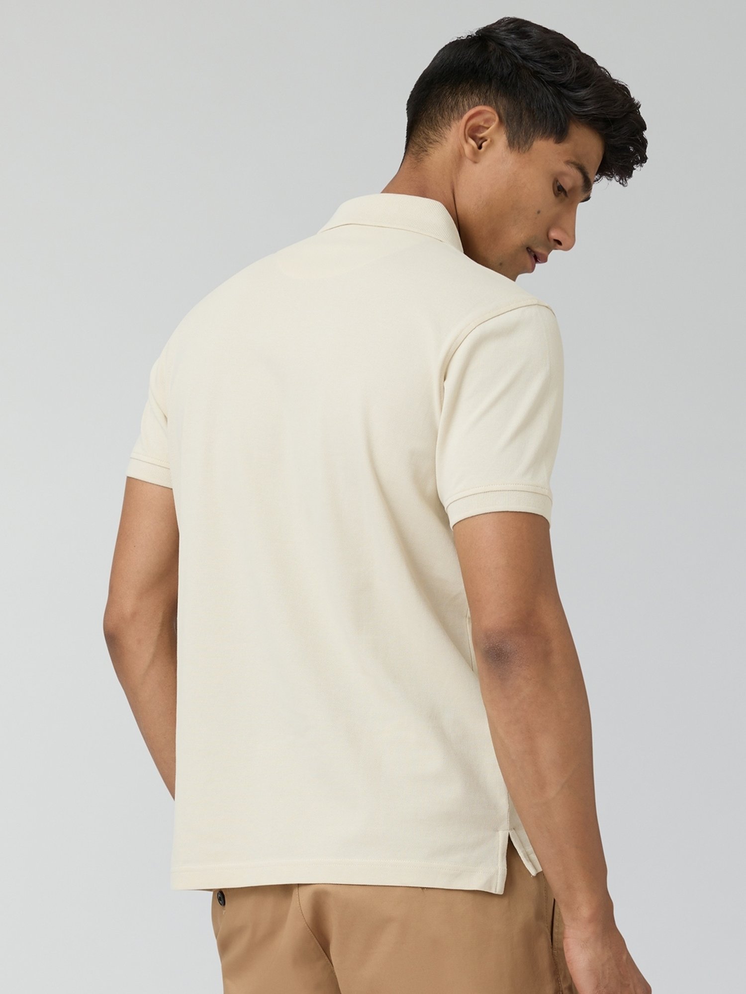 XYXX Almond White Cotton Regular Fit Polo T-Shirt