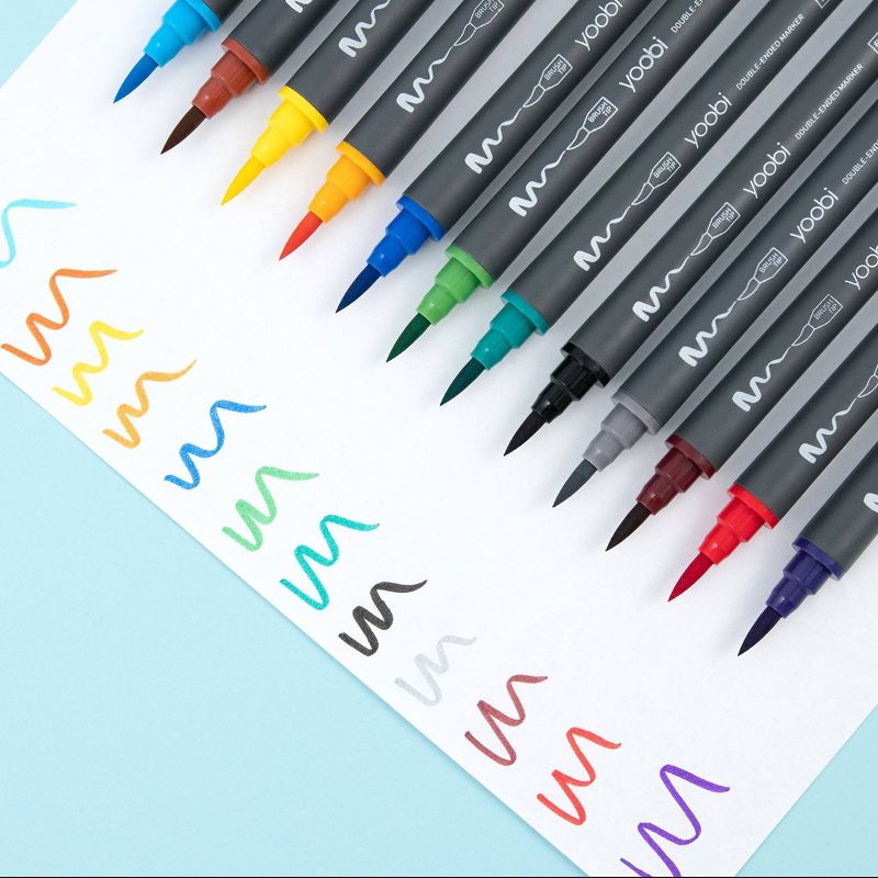 24ct Brush Markers Double Ended Fine/Bold Assorted Colors - Yoobi™