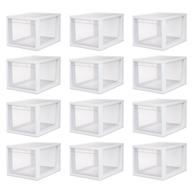 Sterilite Medium Tall Modular Stacking Storage Drawer Clear Container, 12 Pack