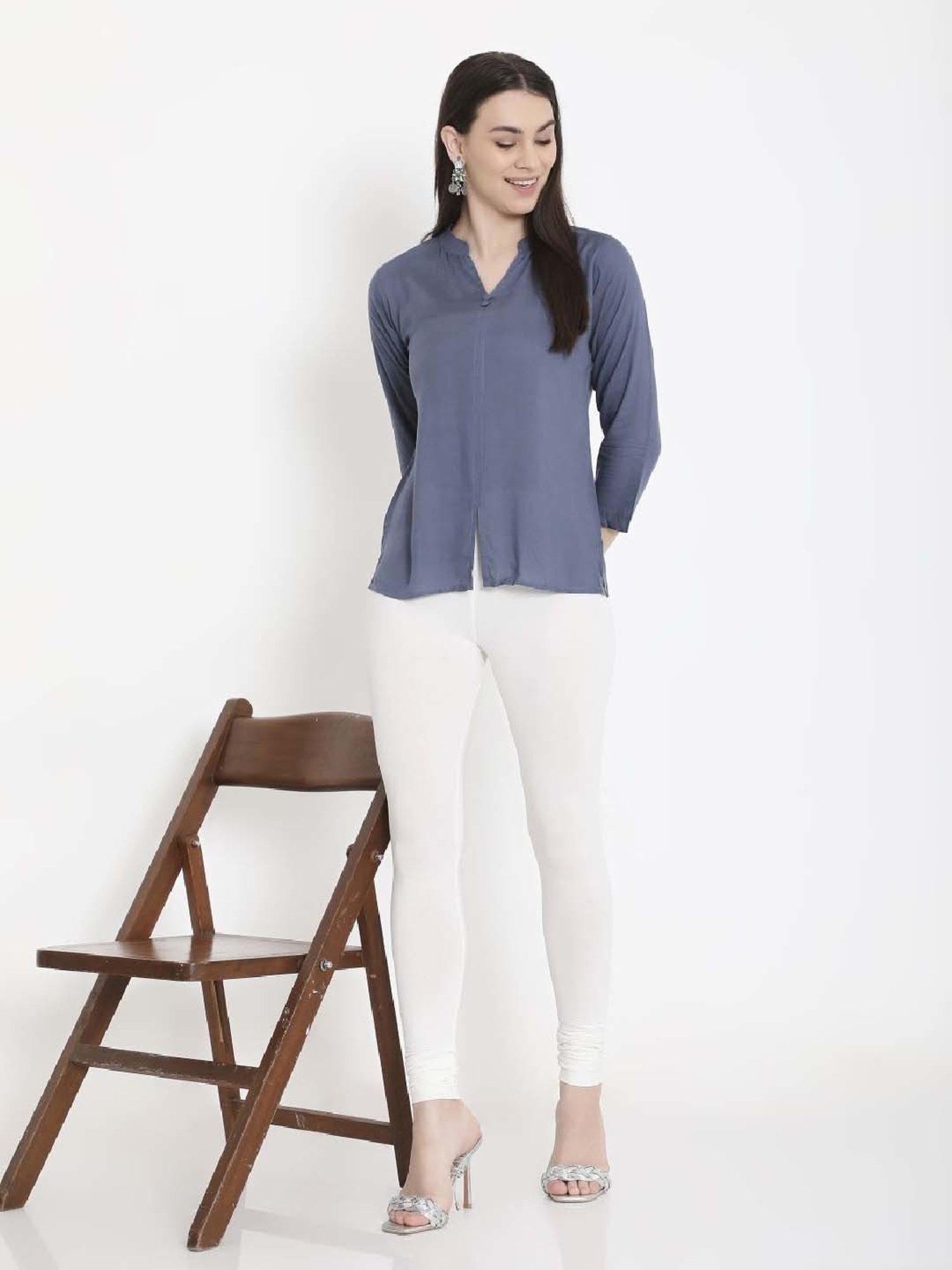 FEELINGS White Plain Churidar Leggings