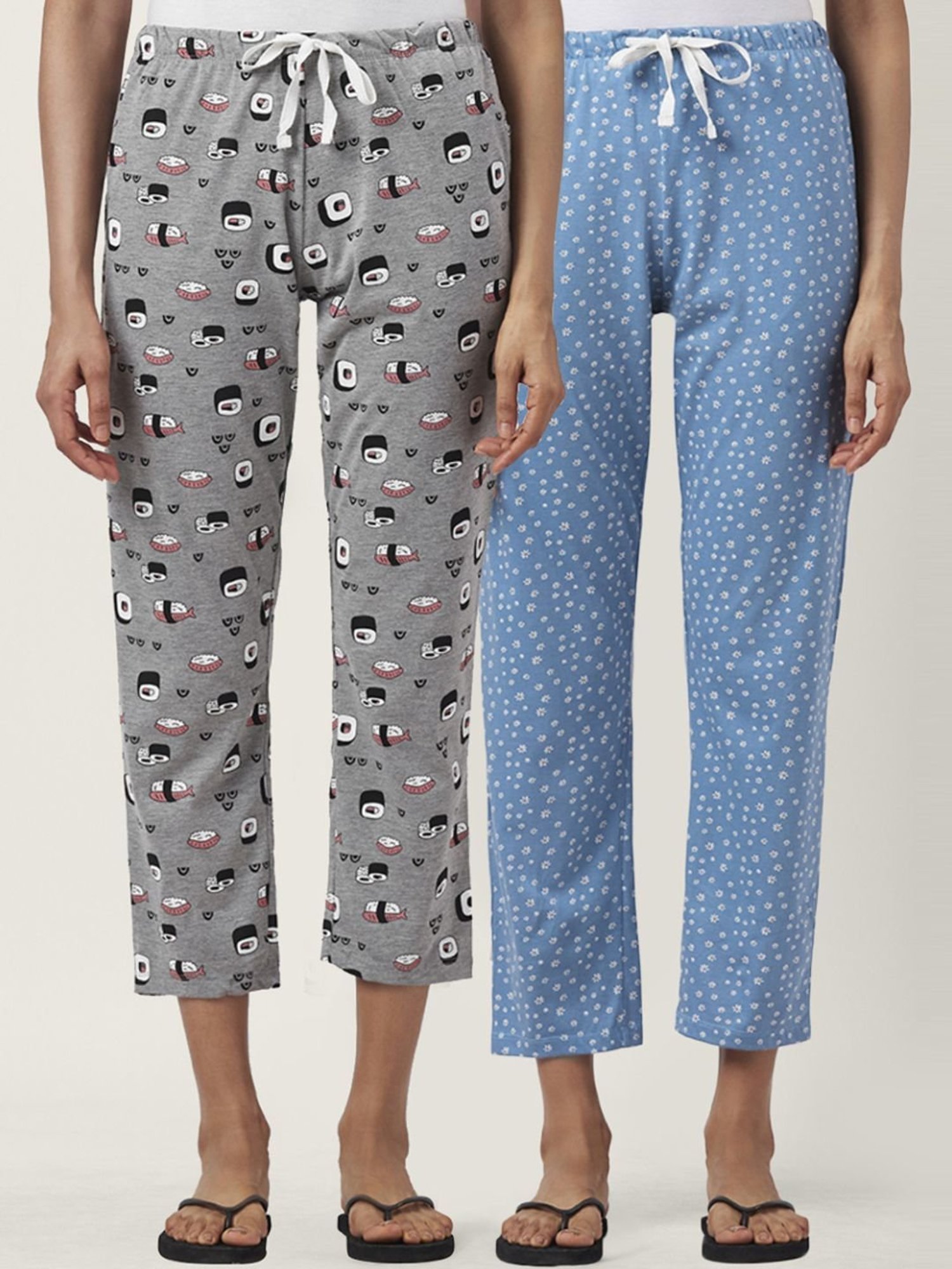 Dreamz by Pantaloons Grey & Blue Cotton Printed Pyjamas - Pack Of 2