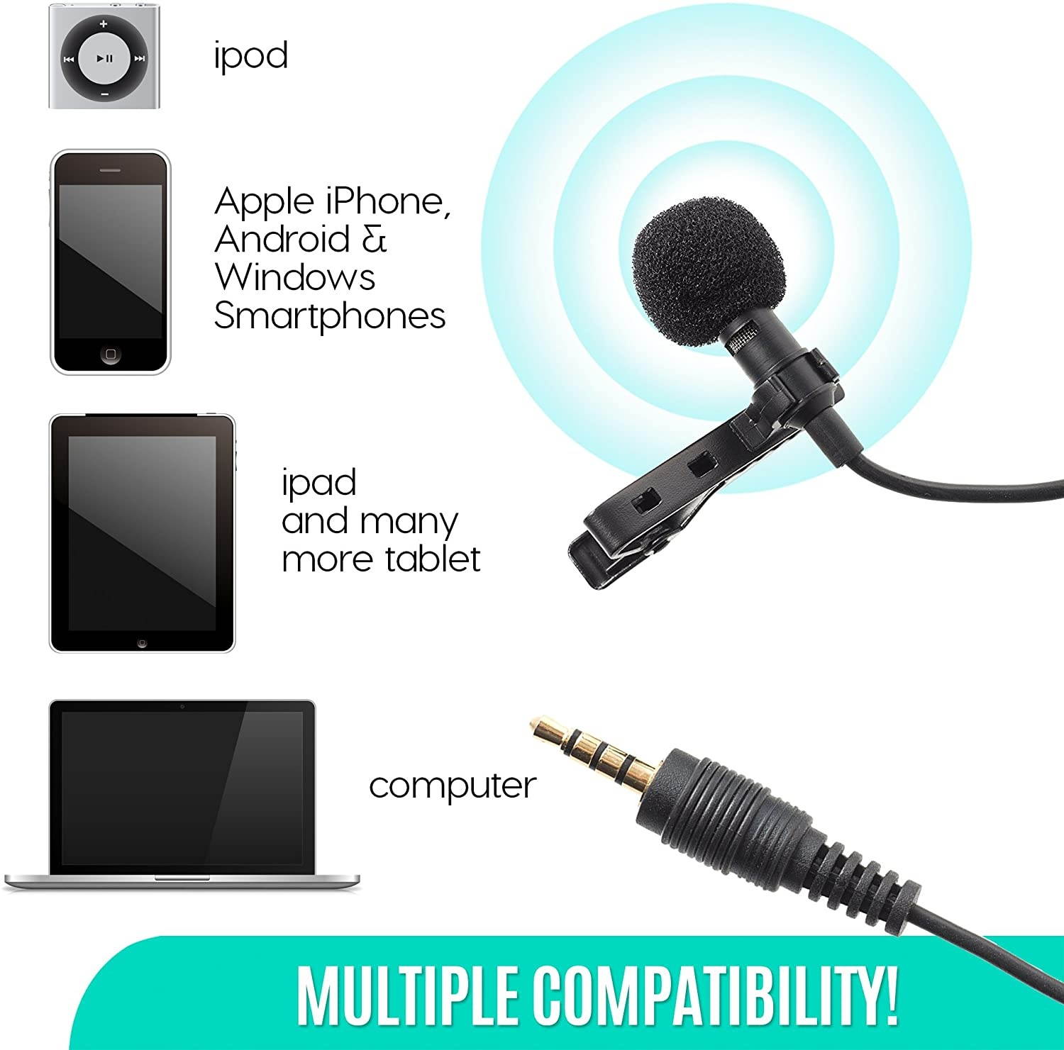 Ultimate Lavalier Microphone for Bloggers and Vloggers Lapel Mic Clip-on Omnidirectional Condenser for iPhone Ipad Samsung Android Windows Smartphones