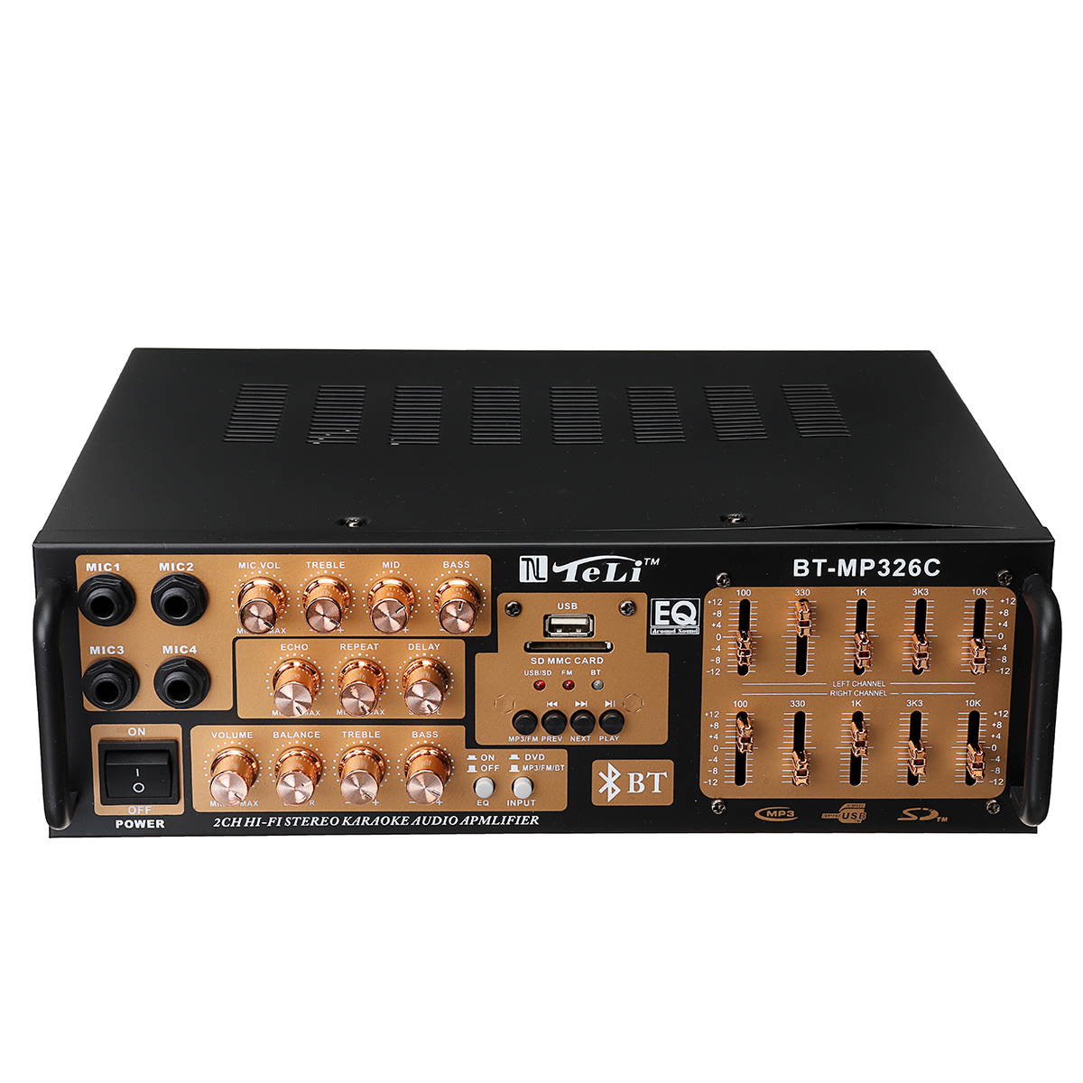 Teli BT-MP326C 2 CH bluetooth EQ HIFI Amplifier Support FM USB Memory Card Microphone