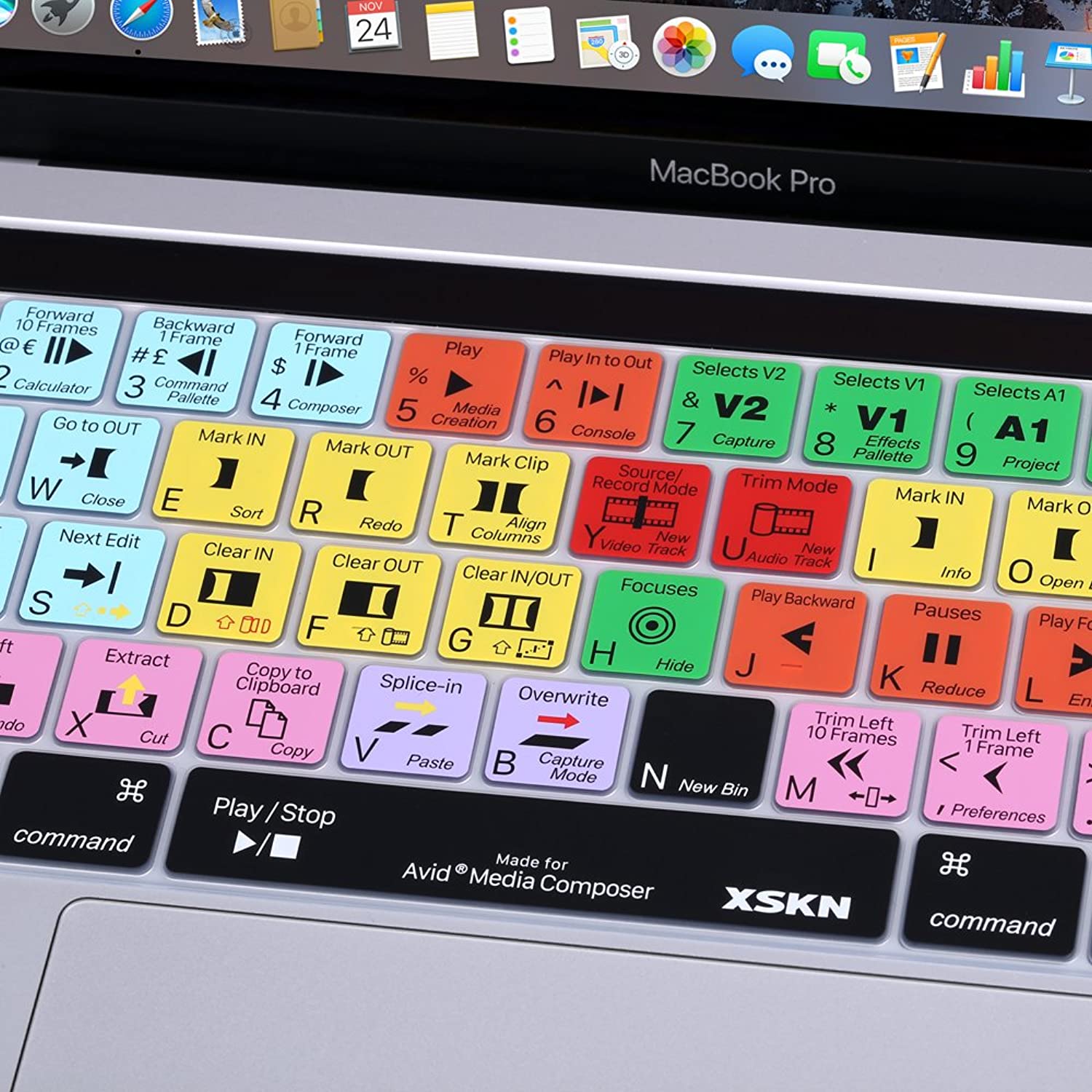 XSKN Avid Media Composer Silicone Shortcut Keyboard Skin are Compatible with Touch Bar MacBook Pro 13" A1706 A1989 Touch Bar MacBook Pro15 A1707 A1990 (Touchbar Sticker Gift, US EU Universal Layout)