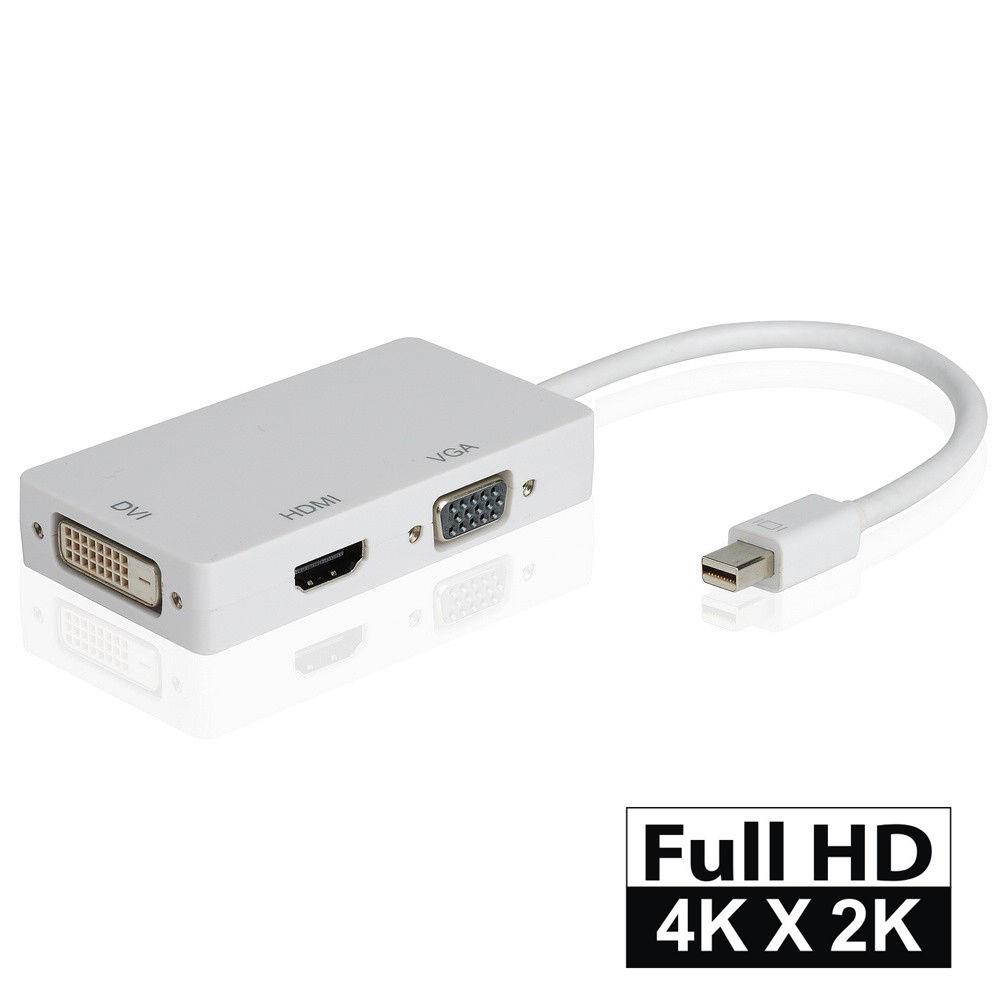 Mini DP Displayport 1.2 Thunderbolt to DVI VGA HDMI 4K*2K Adapter 3 in1 fo Apple