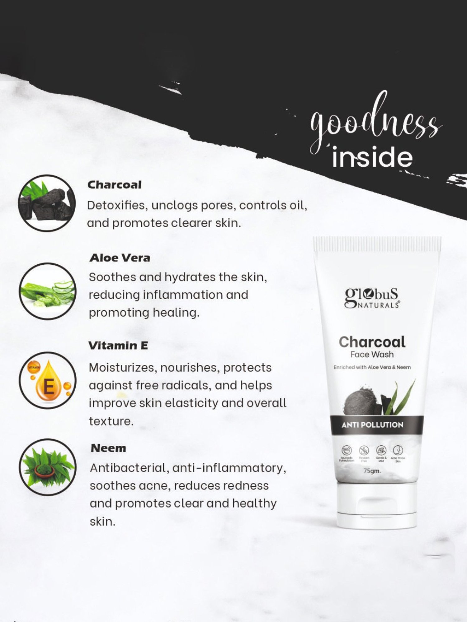Globus Naturals Charcoal & Aloe Vera Neem Tulsi Face Wash Combo