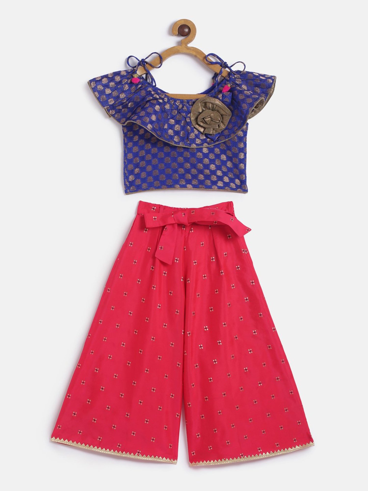 TWISHA Kids Royal Blue & Pink Self Design Top with Plazzos