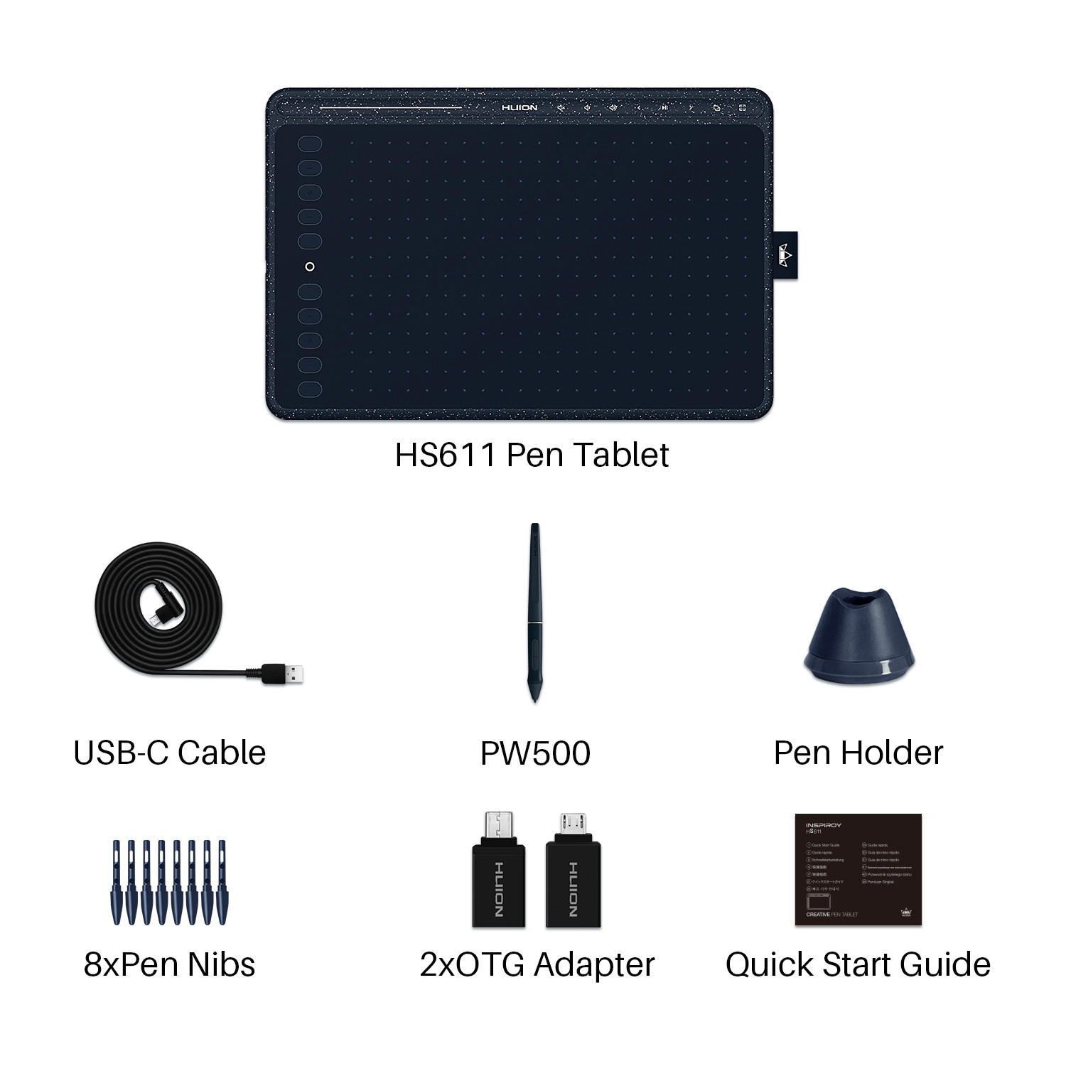 Huion HS611 Graphics Drawing Tablet 10X6 inch with 8192 Levels Battery-Free Pen, 8 Multimedia Keys and 10 Press Keys, Support Android, Ideal Use for Distance Education and Wed Conference,Starry Blue