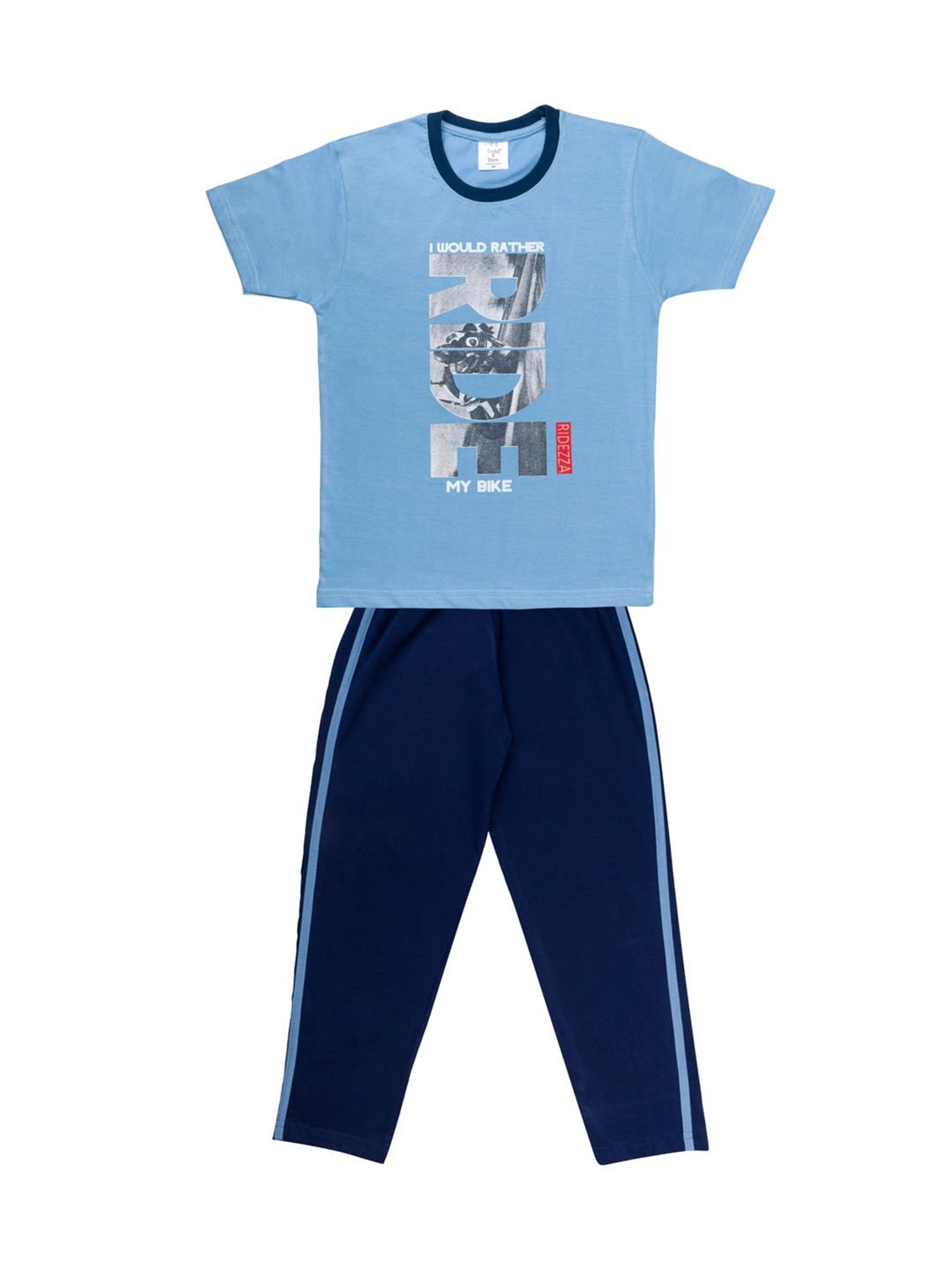 Todd N Teen Kids Printed Blue & Navy T-Shirt with Trackpants