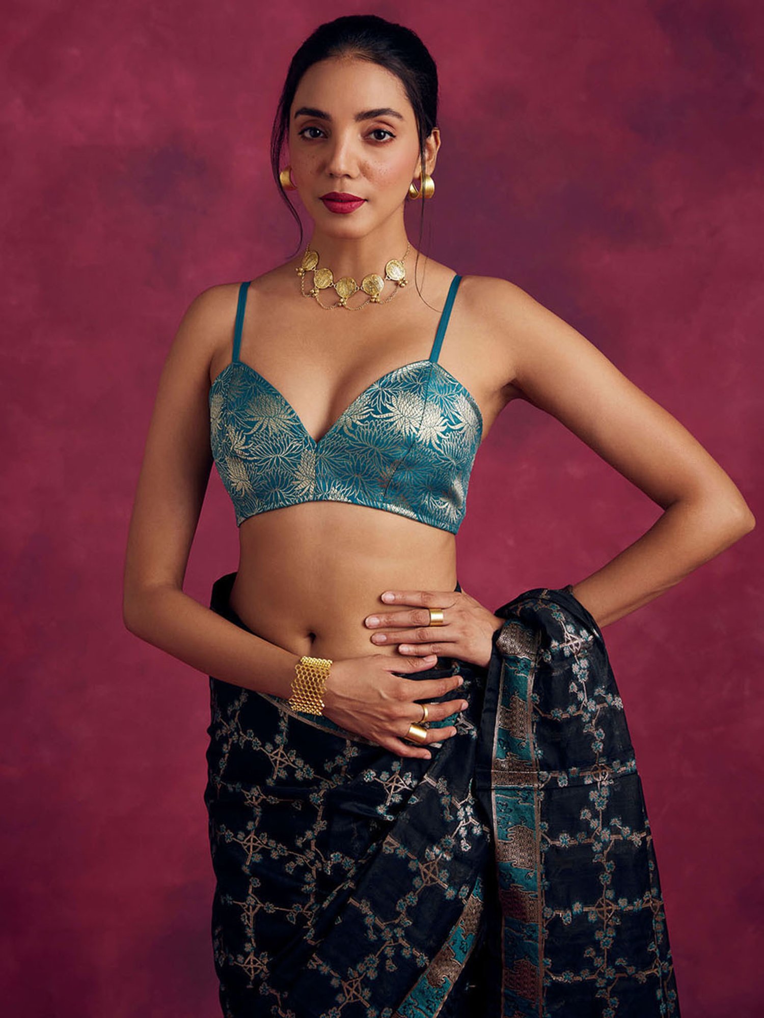 Abhishti Teal Woven Blouse