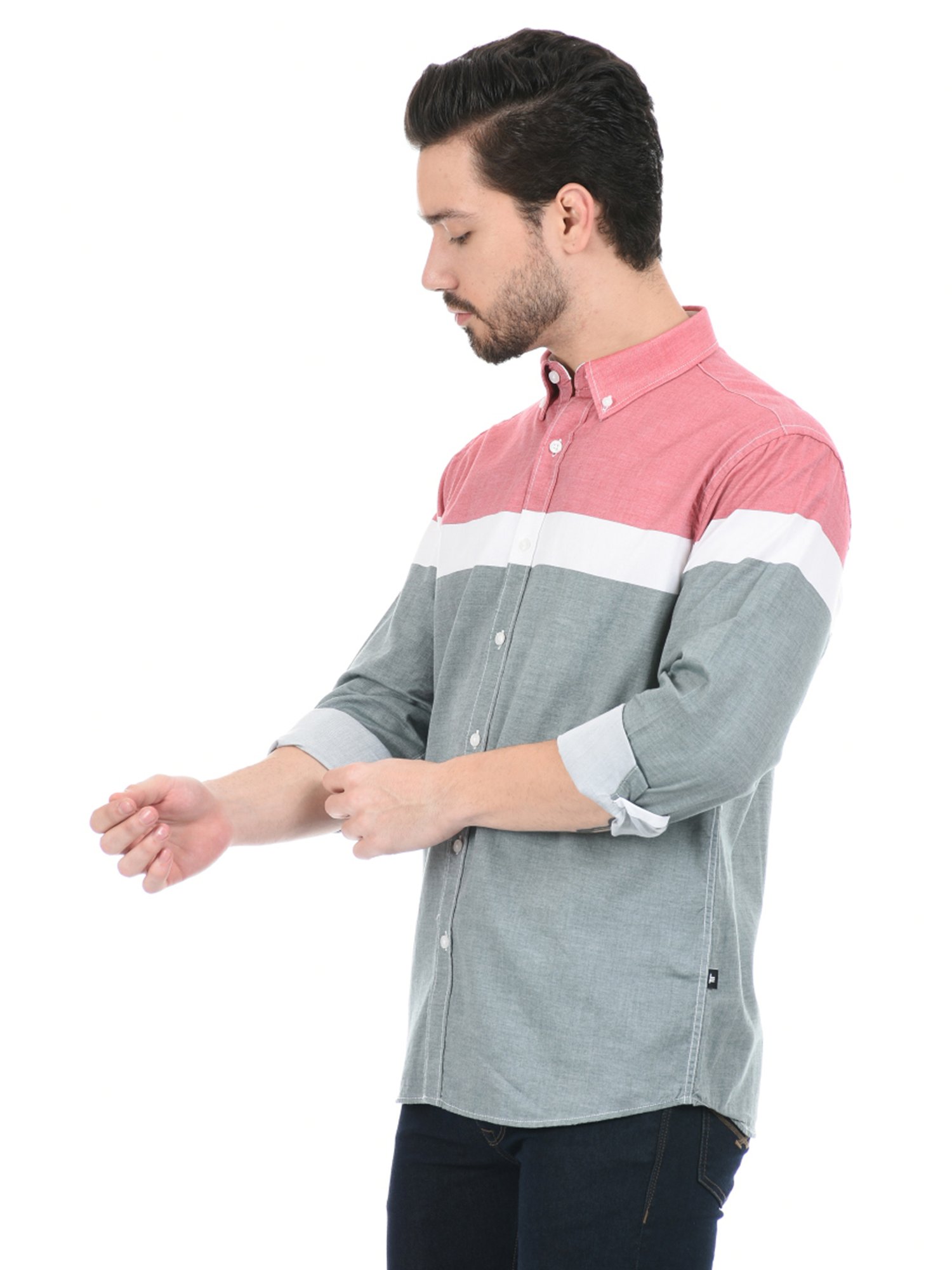 London Fog Grey Regular Fit Colour Block Shirt