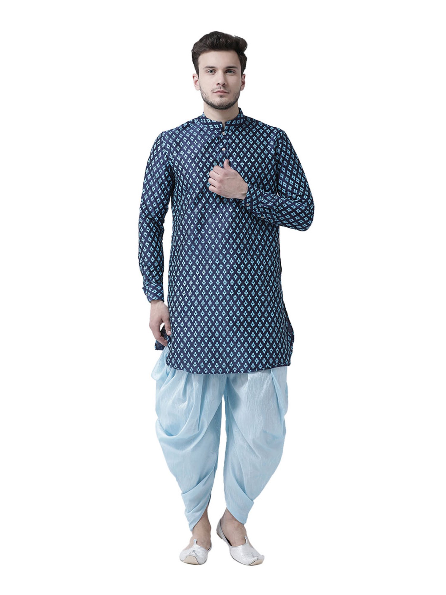 Deyann Navy Printed Full Sleeves Mandarin Collar Kurta Set