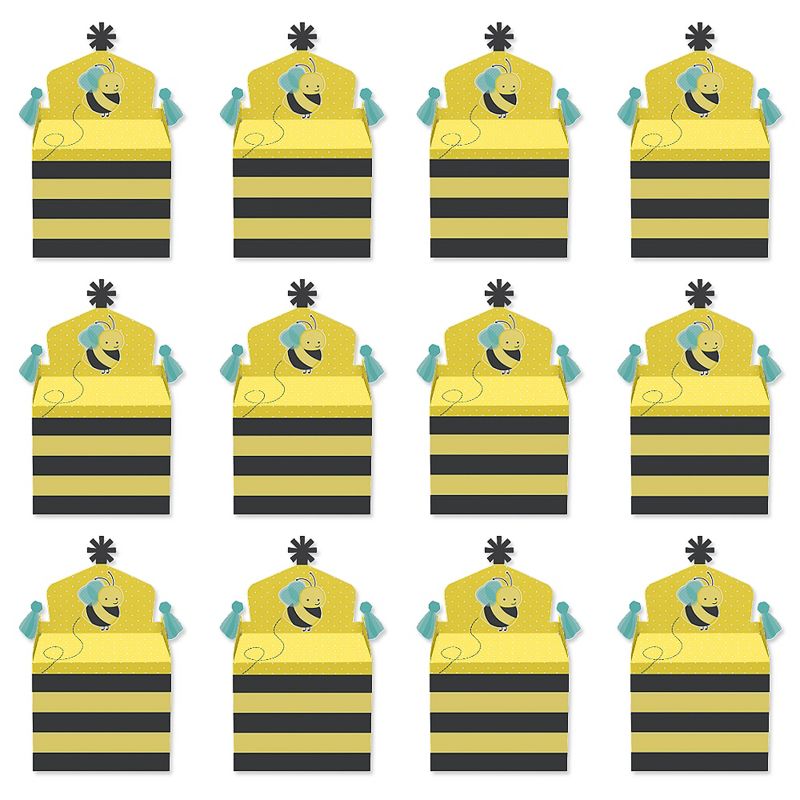 Big Dot of Happiness Pizza Party Time - Square Favor Gift Boxes - Baby Shower or Birthday Party Bow Boxes - Set of 12