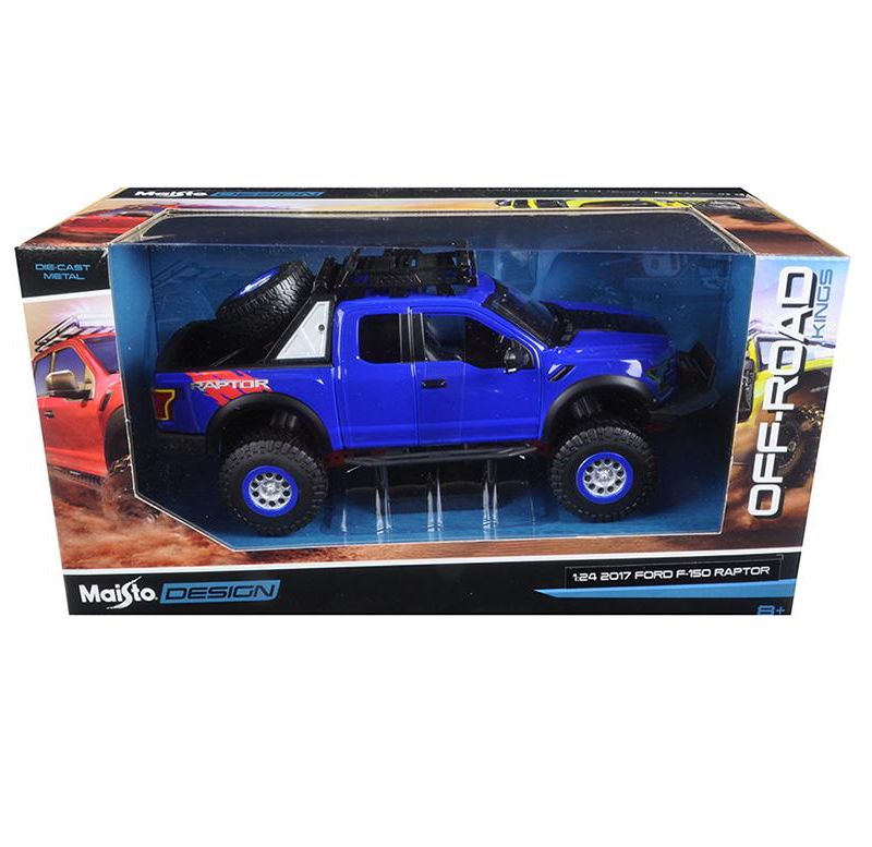 2017 Ford F-150 Raptor Pickup Truck Blue Off Road Kings 1/24 Diecast Model Car by Maisto