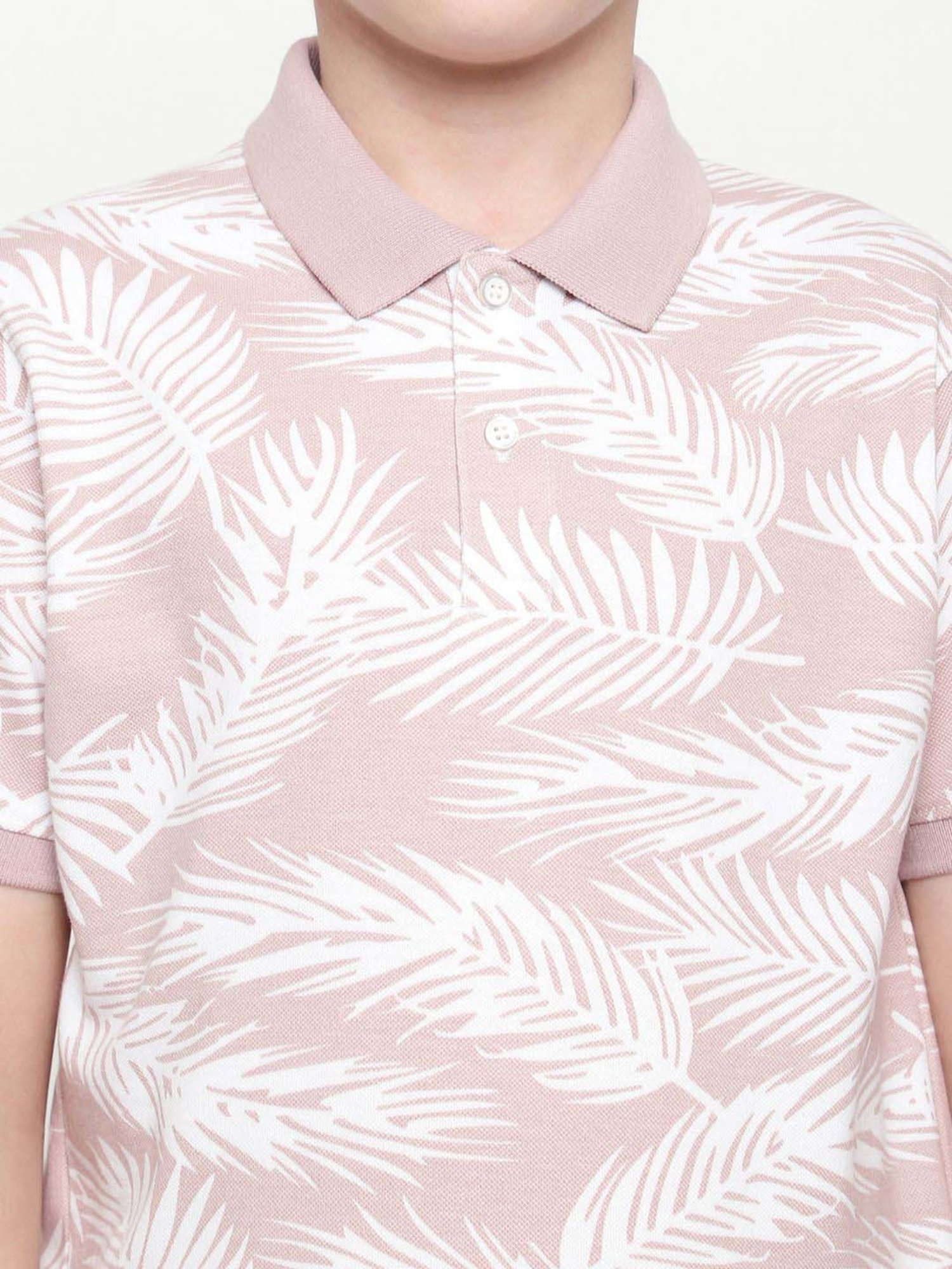 Octave Kids Suede Pink Cotton Floral Print Polo T-Shirt