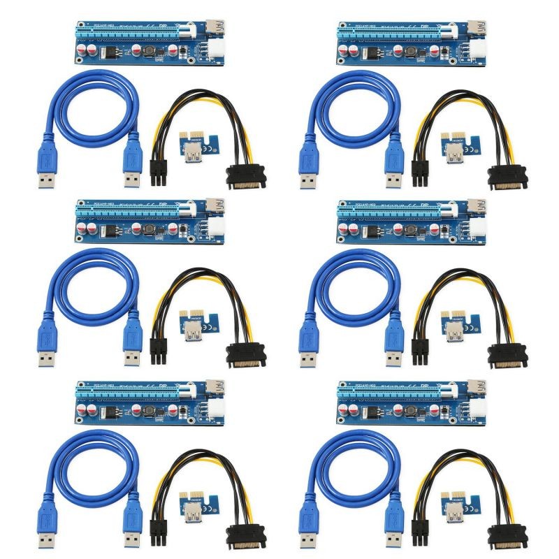 6-Pack Ver006C Mining Dedicated PCIe Riser Cable Card Adapter Cryptocurrency PCI Express 1X to 16X Extender Mining Rig 60cm USB 3.0 6Pin Power