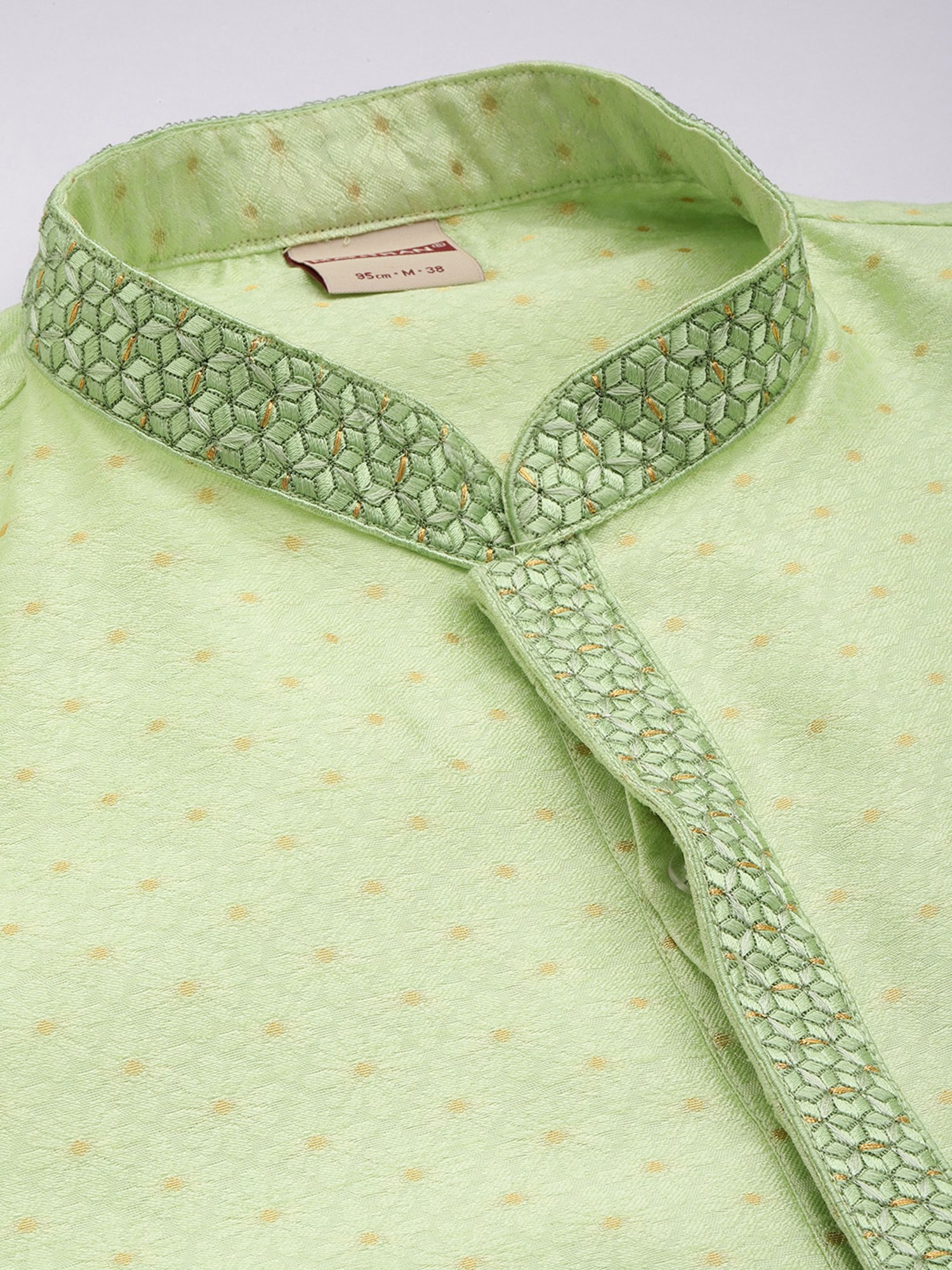 Manthan Light Green & Cream Regular Fit Self Design Kurta & Pyjamas Set