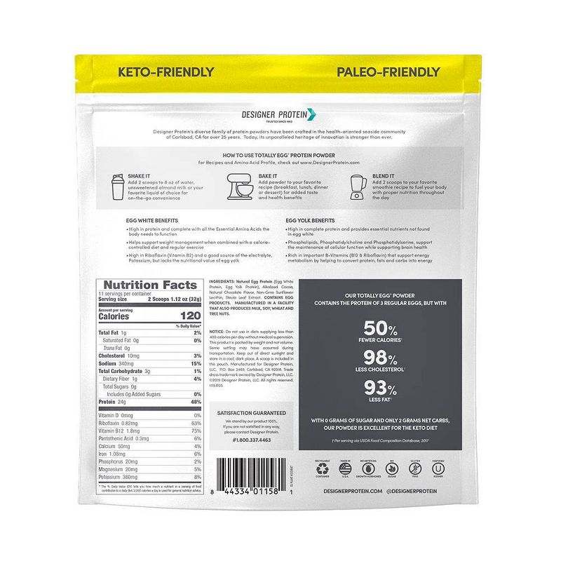 Designer Protein Totally Egg Protein Powder - Dutched Chocolate - 12.4oz