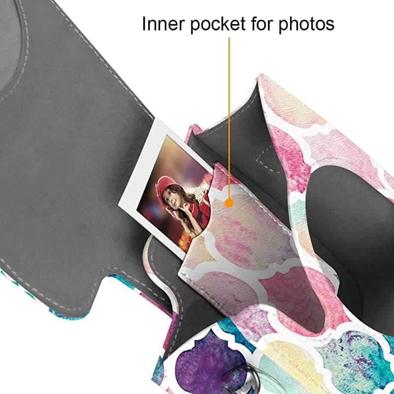 Protective Case Compatible with Fujifilm Instax Mini 8 Mini 8+ Mini 9 Instant Camera - Premium Vegan Leather Bag Cover with Removable Strap, Moroccan Love (Official Micklyn Le Feuvre Product)
